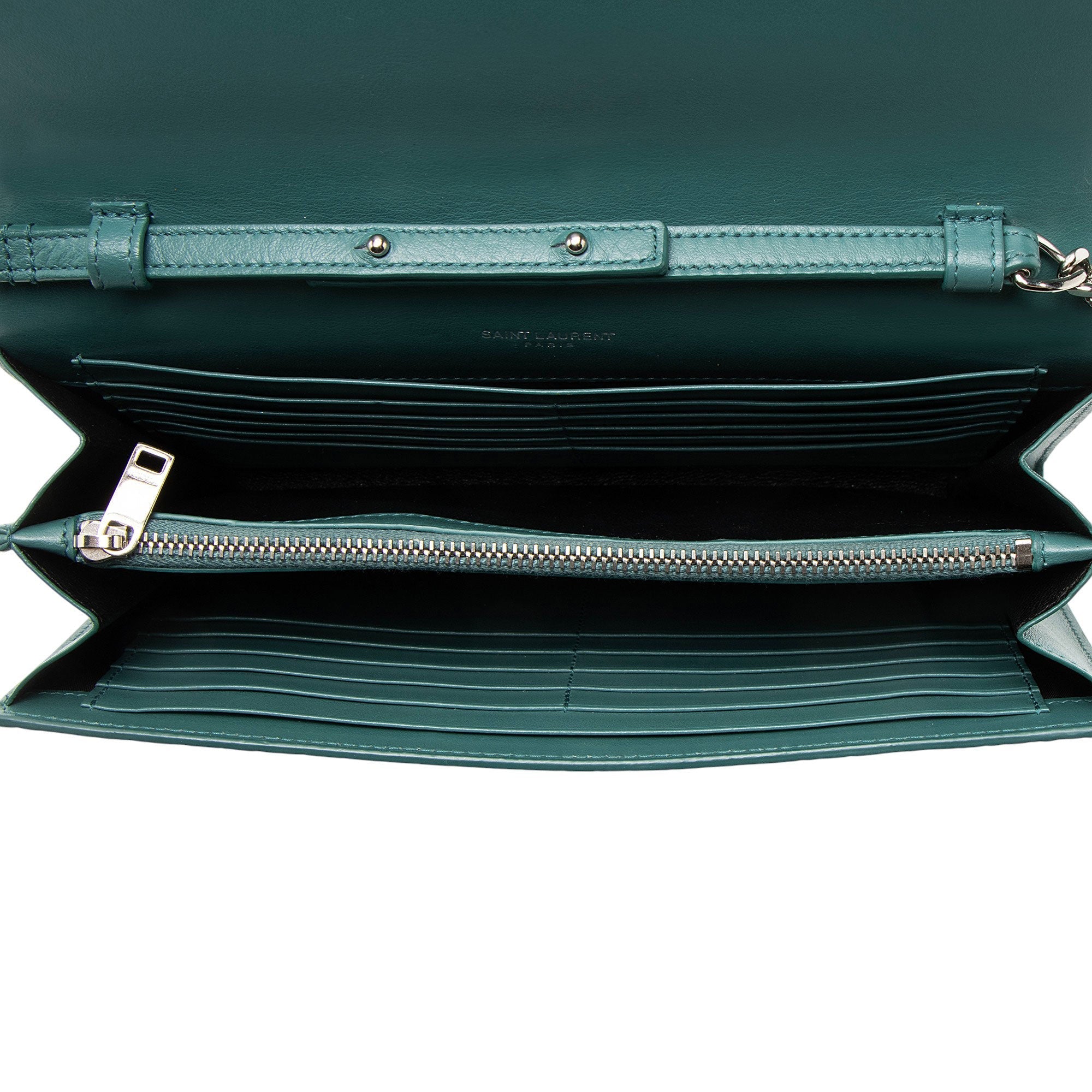 Saint Laurent Croc Embossed Leather Monogram Chain Wallet