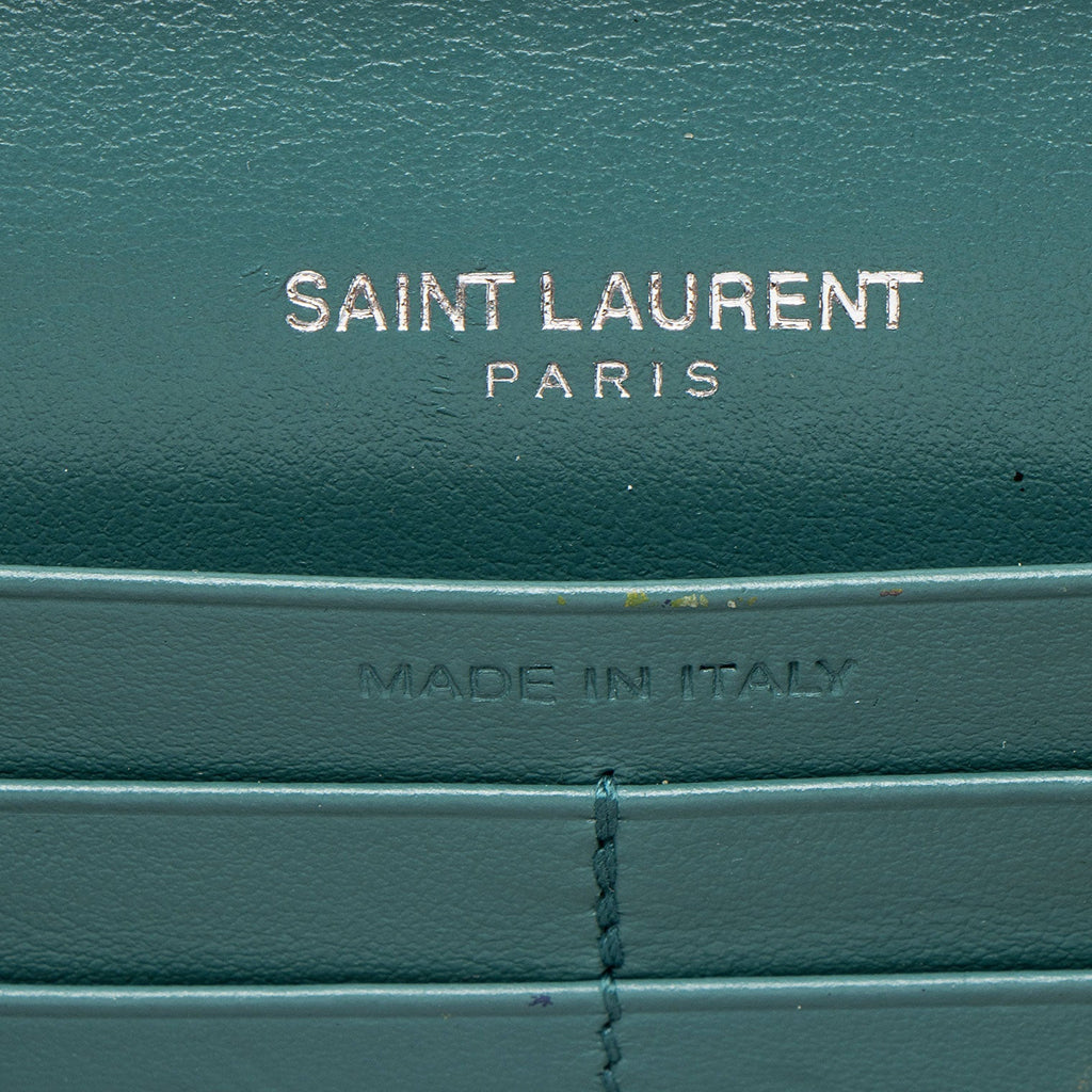 Saint Laurent Croc Embossed Leather Monogram Chain Wallet