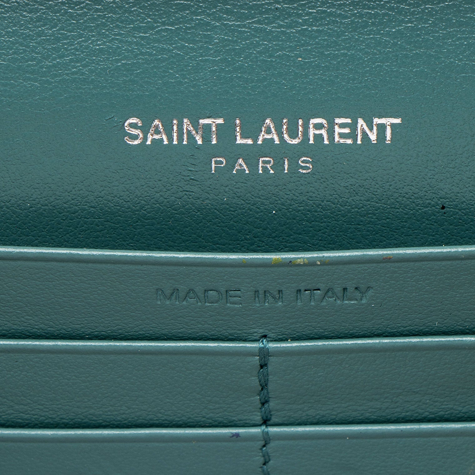 Saint Laurent Croc Embossed Leather Monogram Chain Wallet