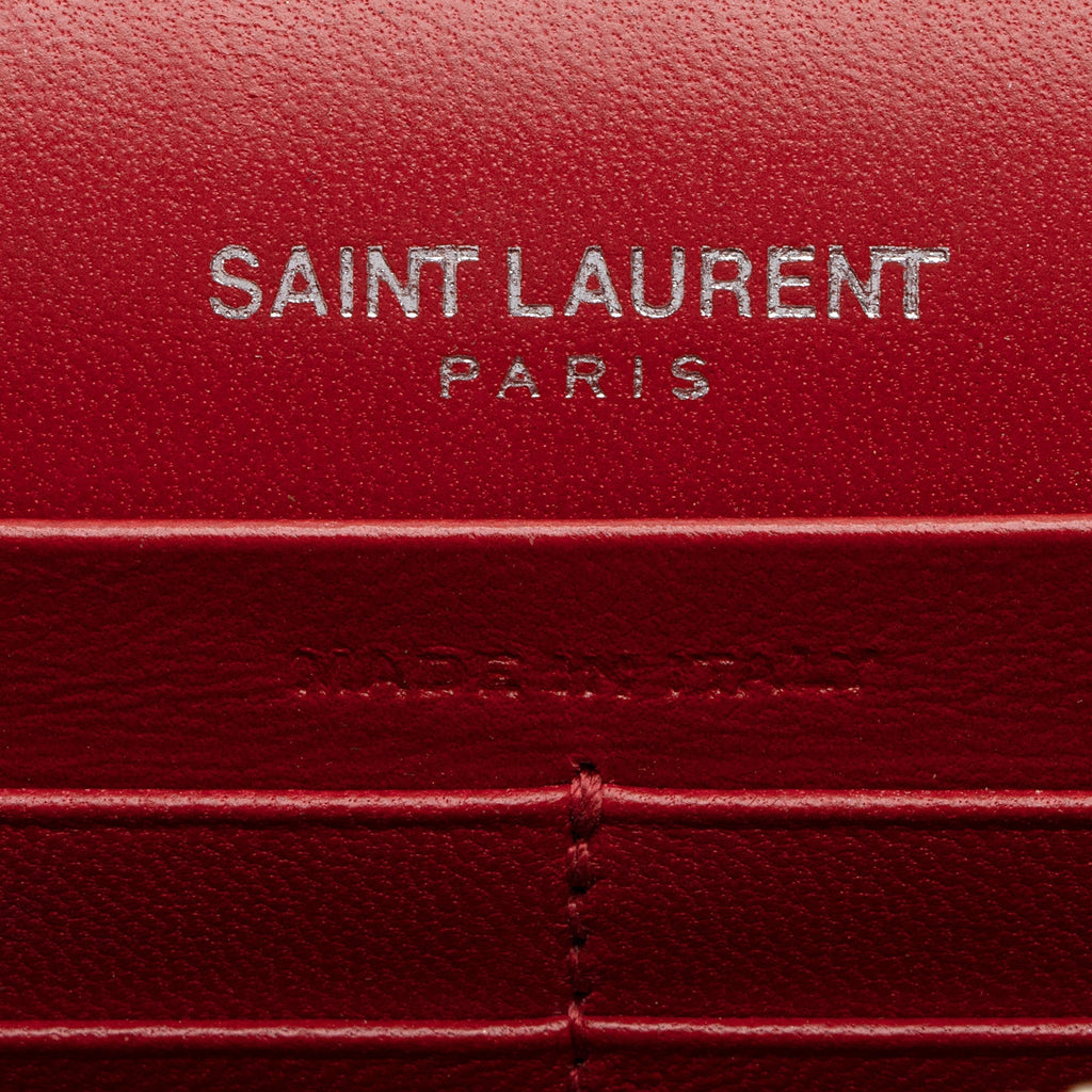 Saint Laurent Croc Embossed Leather Monogram Kate Tassel Chain Wallet
