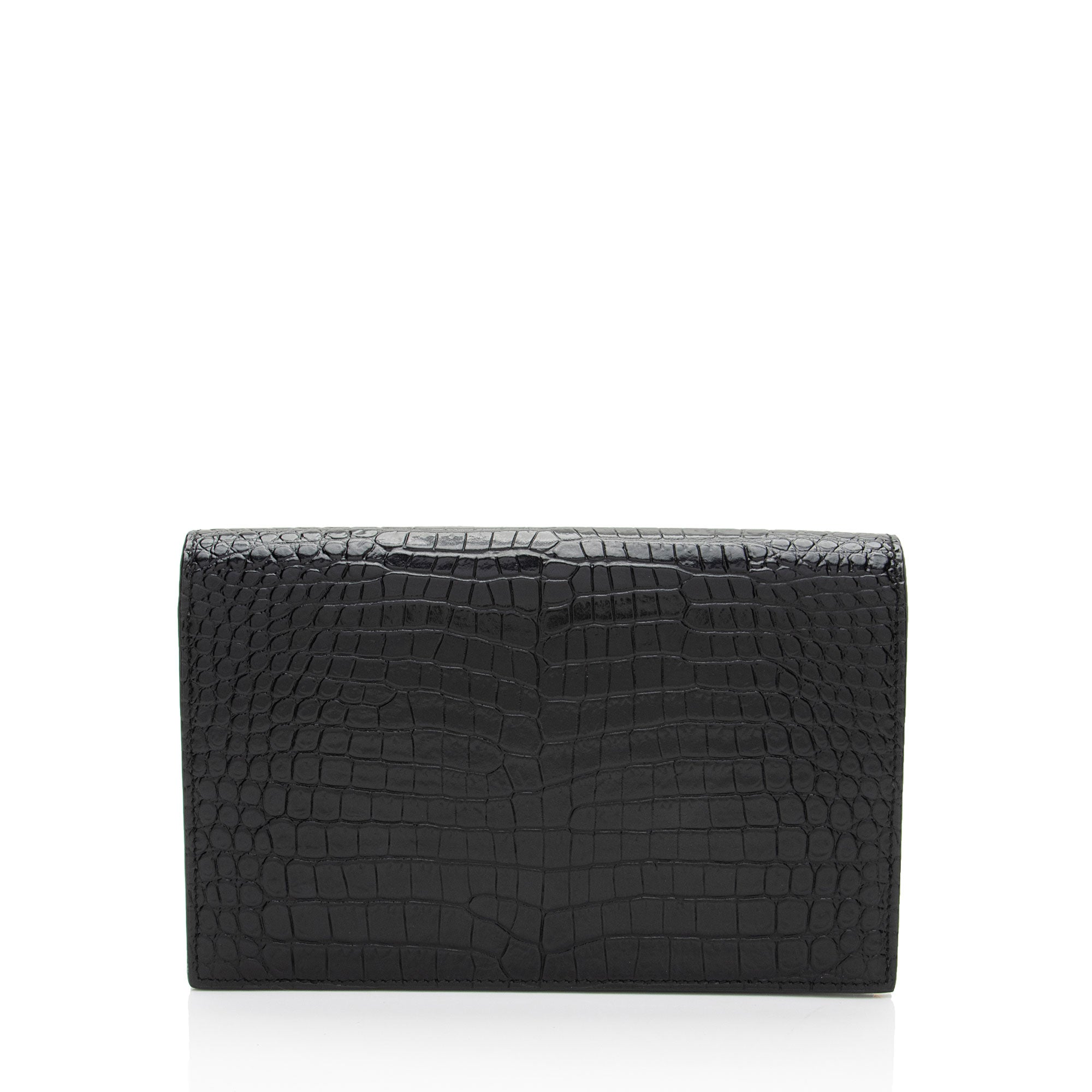 Saint Laurent Croc Embossed Leather Monogram Kate Tassel Chain Wallet