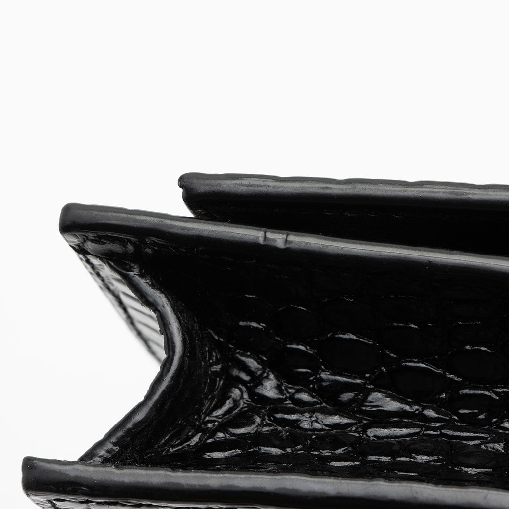 Saint Laurent Croc Embossed Leather Monogram Kate Tassel Chain Wallet