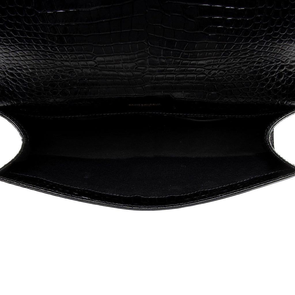 Saint Laurent Croc Embossed Leather Monogram Kate Tassel Clutch