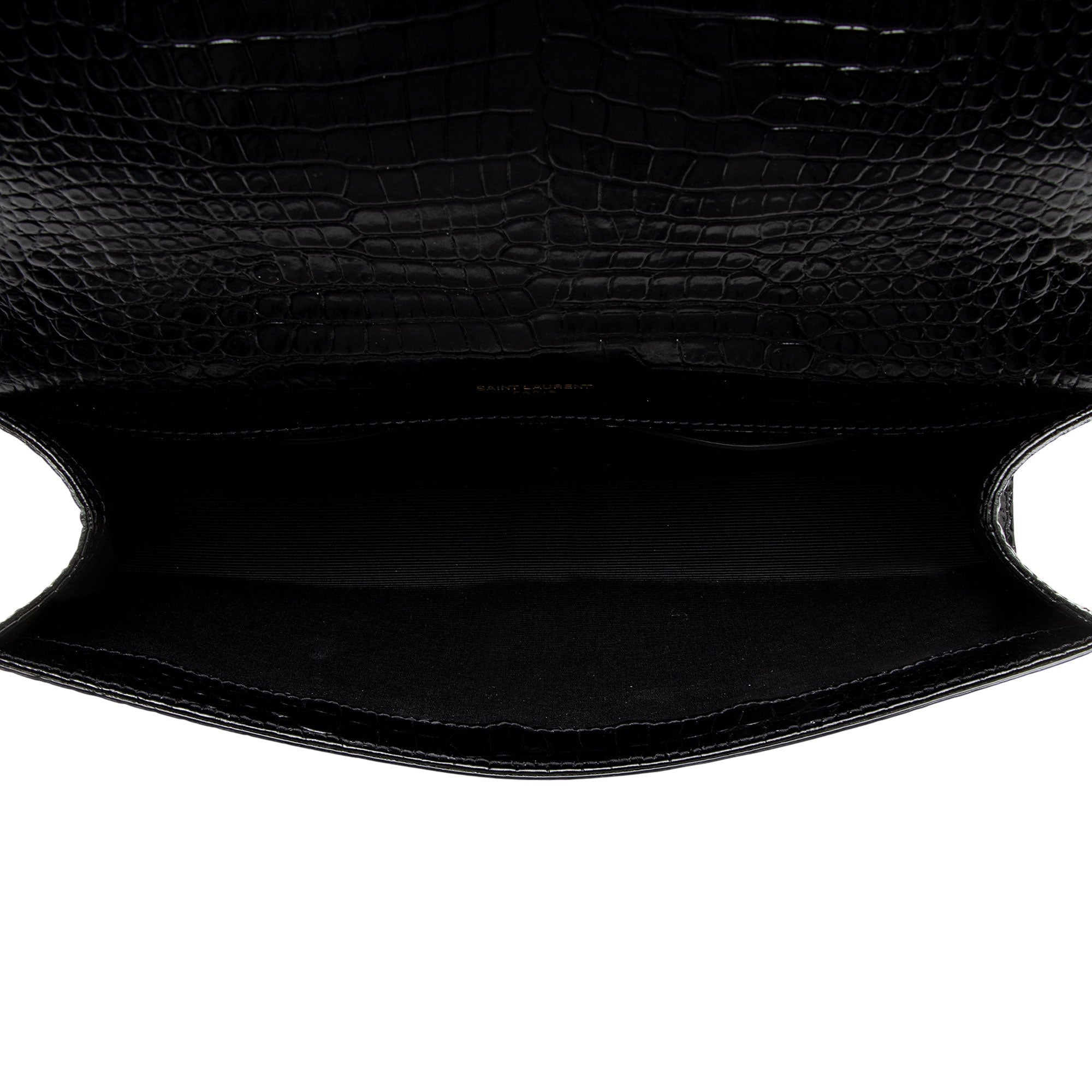 Saint Laurent Croc Embossed Leather Monogram Kate Tassel Clutch