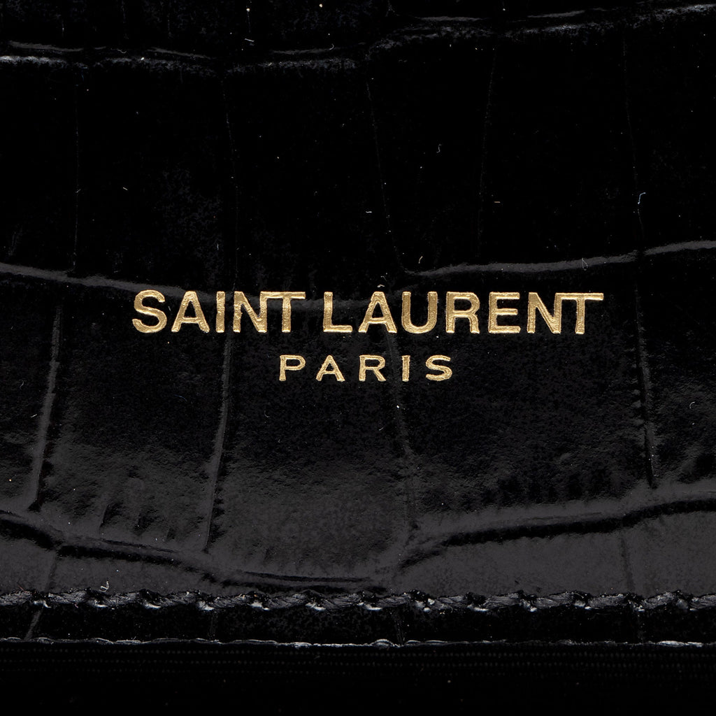 Saint Laurent Croc Embossed Leather Monogram Kate Tassel Clutch