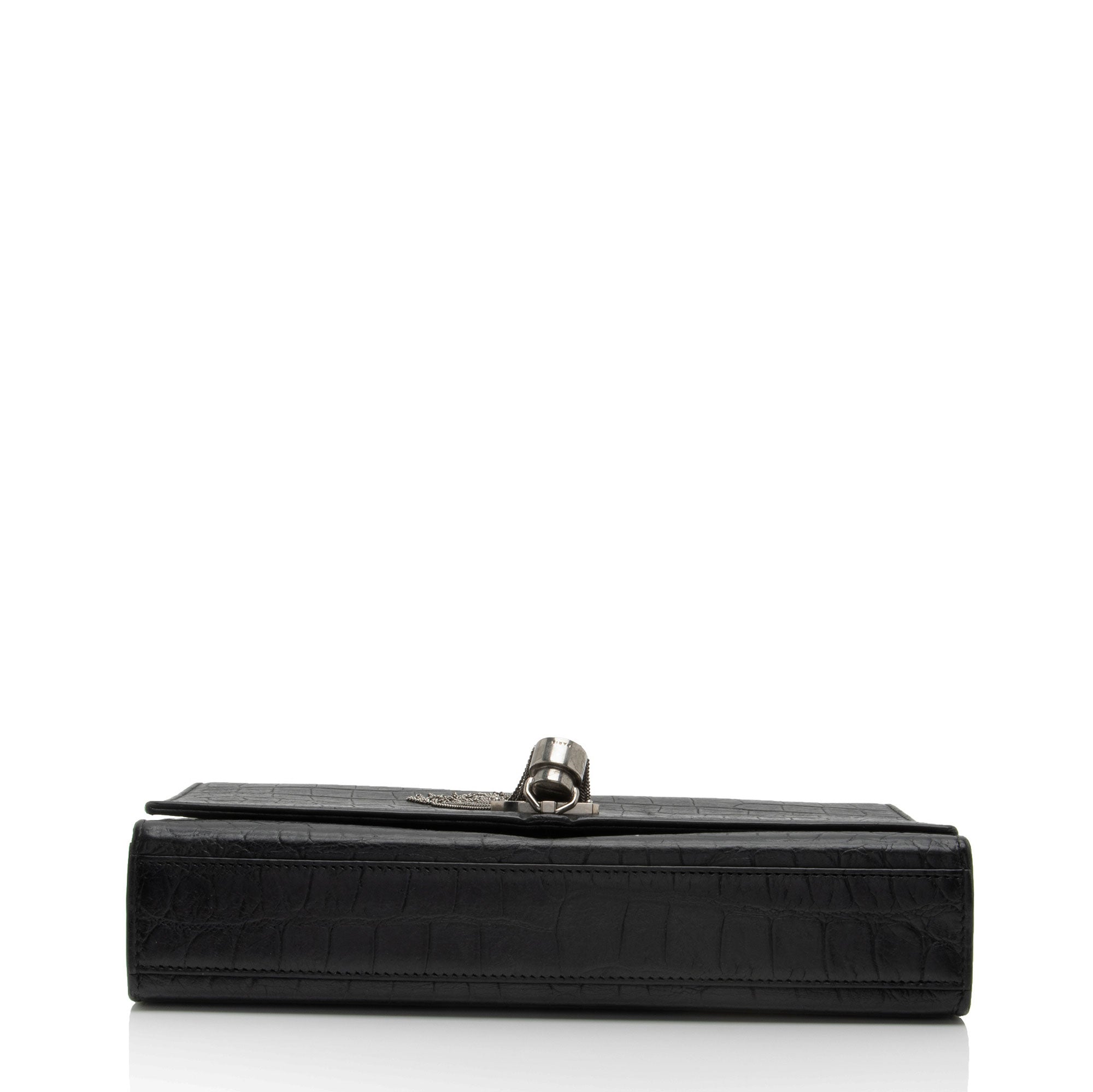 Saint Laurent Croc Embossed Leather Monogram Kate Tassel Medium Shoulder Bag