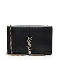 Saint Laurent Croc Embossed Leather Monogram Kate Tassel Medium Shoulder Bag