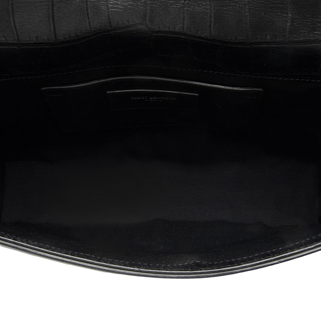 Saint Laurent Croc Embossed Leather Monogram Kate Tassel Medium Shoulder Bag