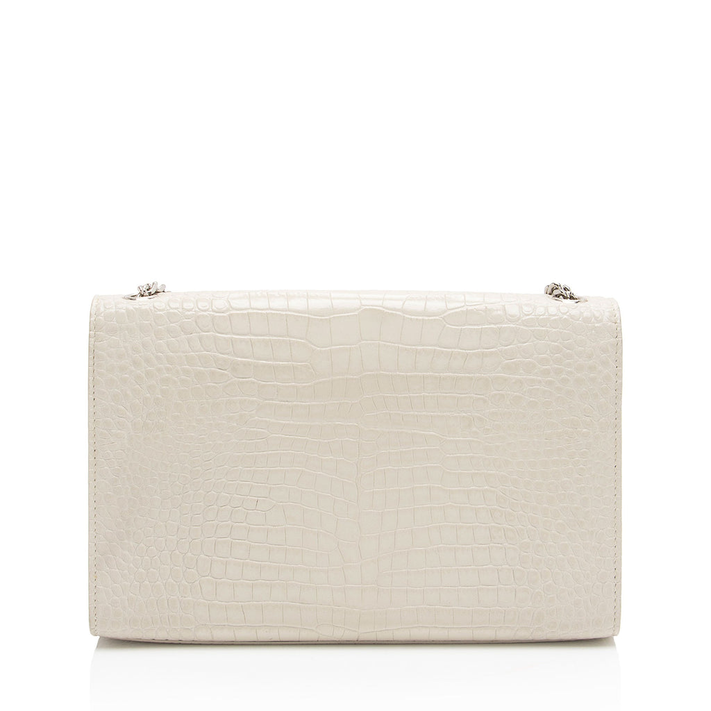 Saint Laurent Croc Embossed Leather Monogram Kate Tassel Medium Shoulder Bag (SHF-38szZN)