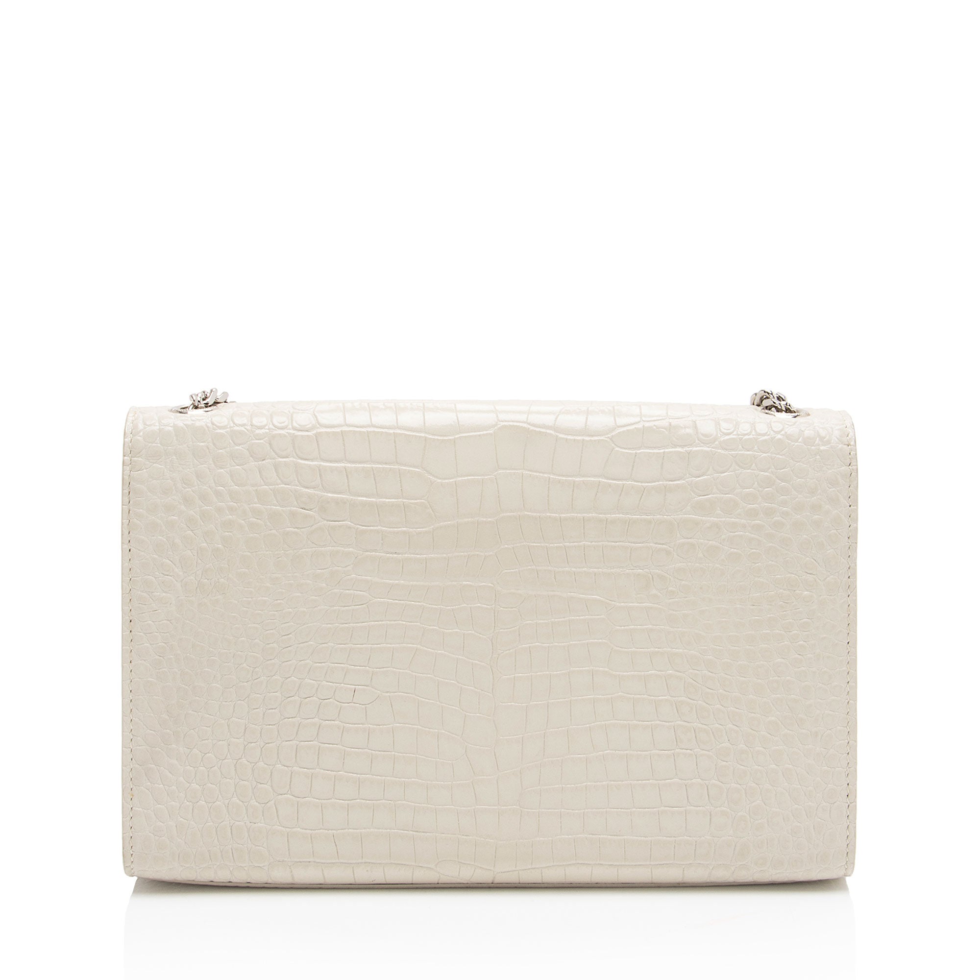 Saint Laurent Croc Embossed Leather Monogram Kate Tassel Medium Shoulder Bag (SHF-38szZN)