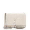 Saint Laurent Croc Embossed Leather Monogram Kate Tassel Medium Shoulder Bag (SHF-38szZN)