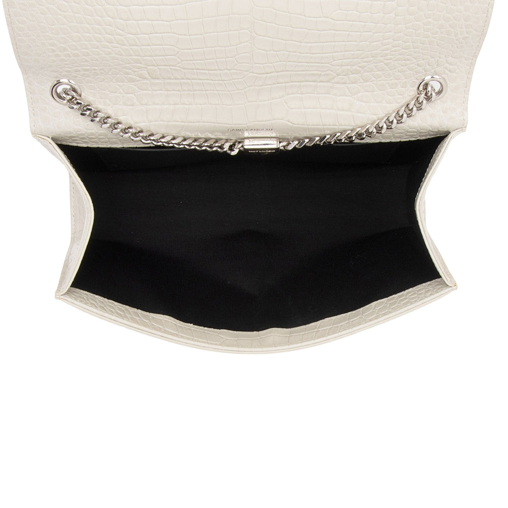 Saint Laurent Croc Embossed Leather Monogram Kate Tassel Medium Shoulder Bag (SHF-38szZN)
