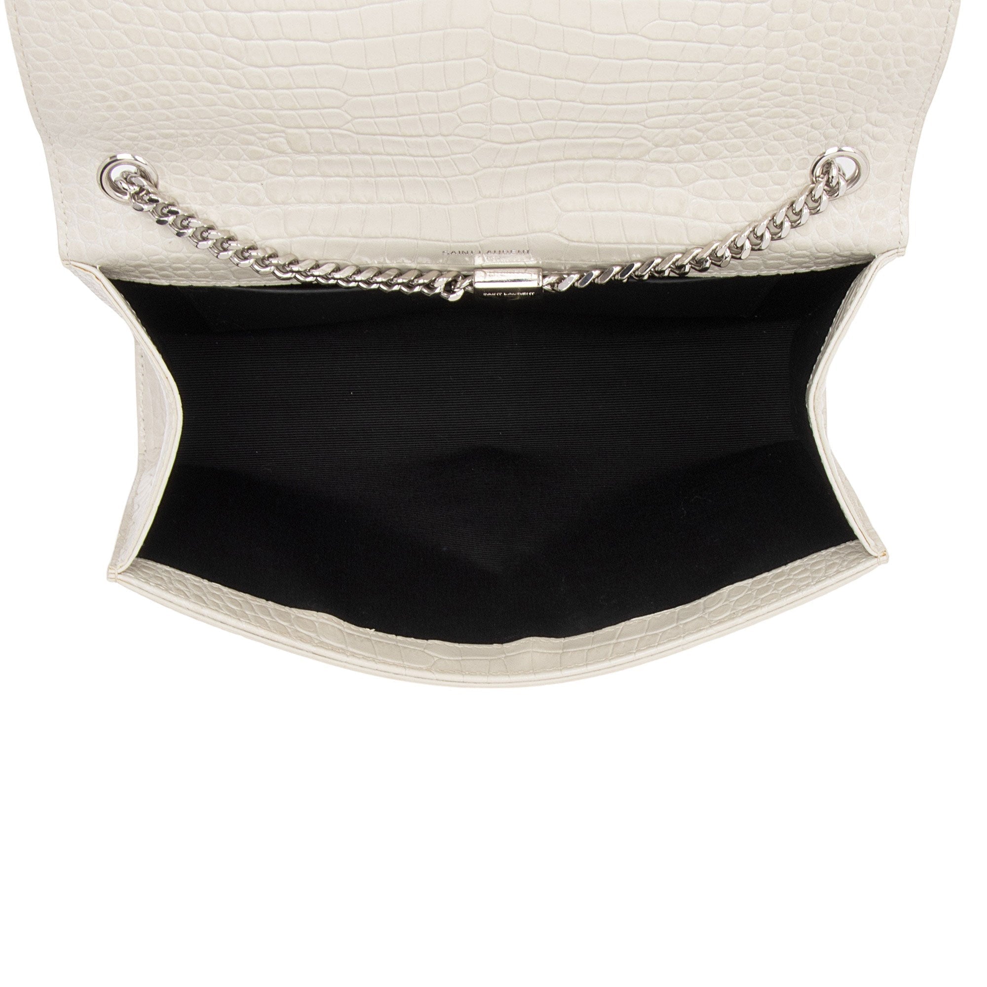 Saint Laurent Croc Embossed Leather Monogram Kate Tassel Medium Shoulder Bag (SHF-38szZN)
