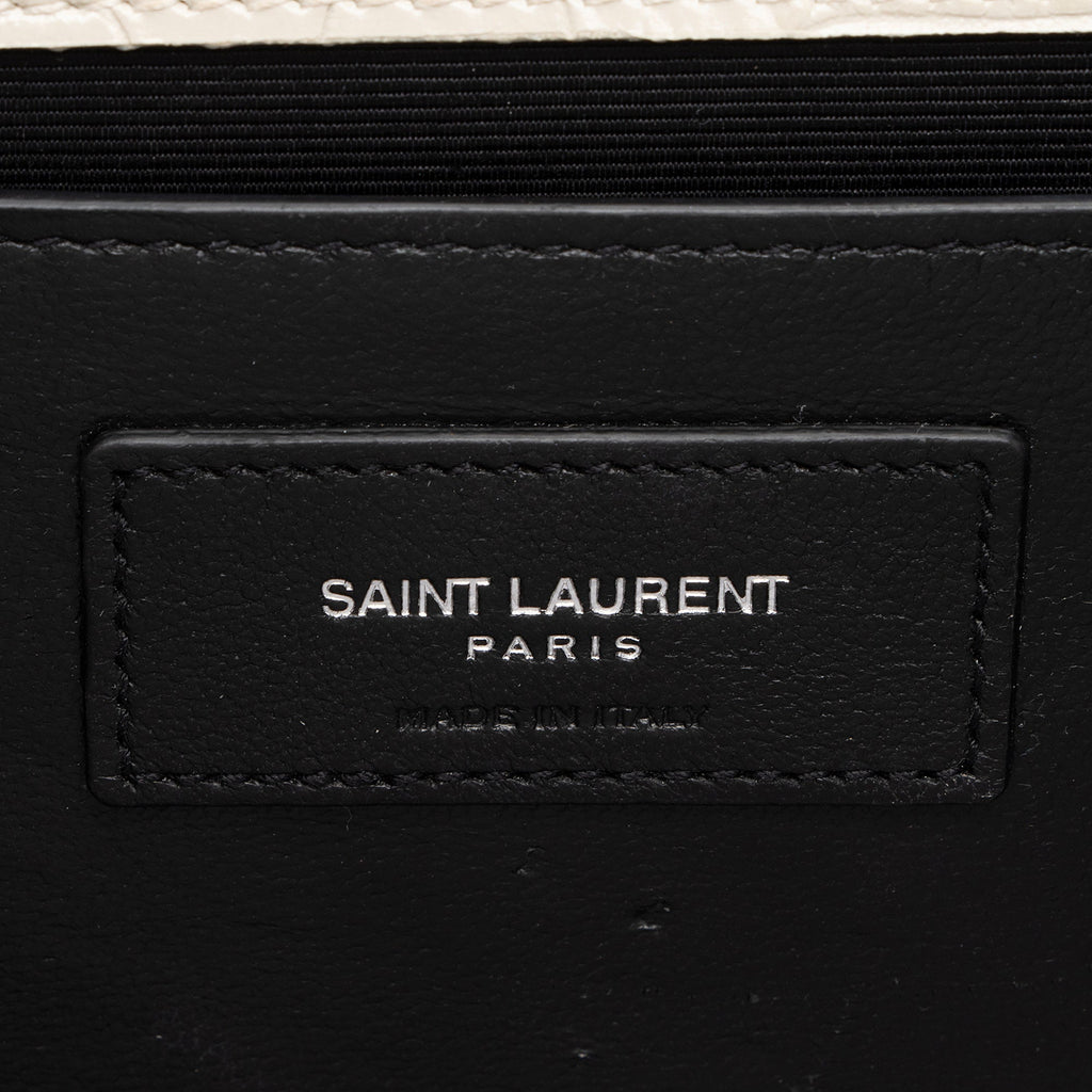 Saint Laurent Croc Embossed Leather Monogram Kate Tassel Medium Shoulder Bag (SHF-38szZN)