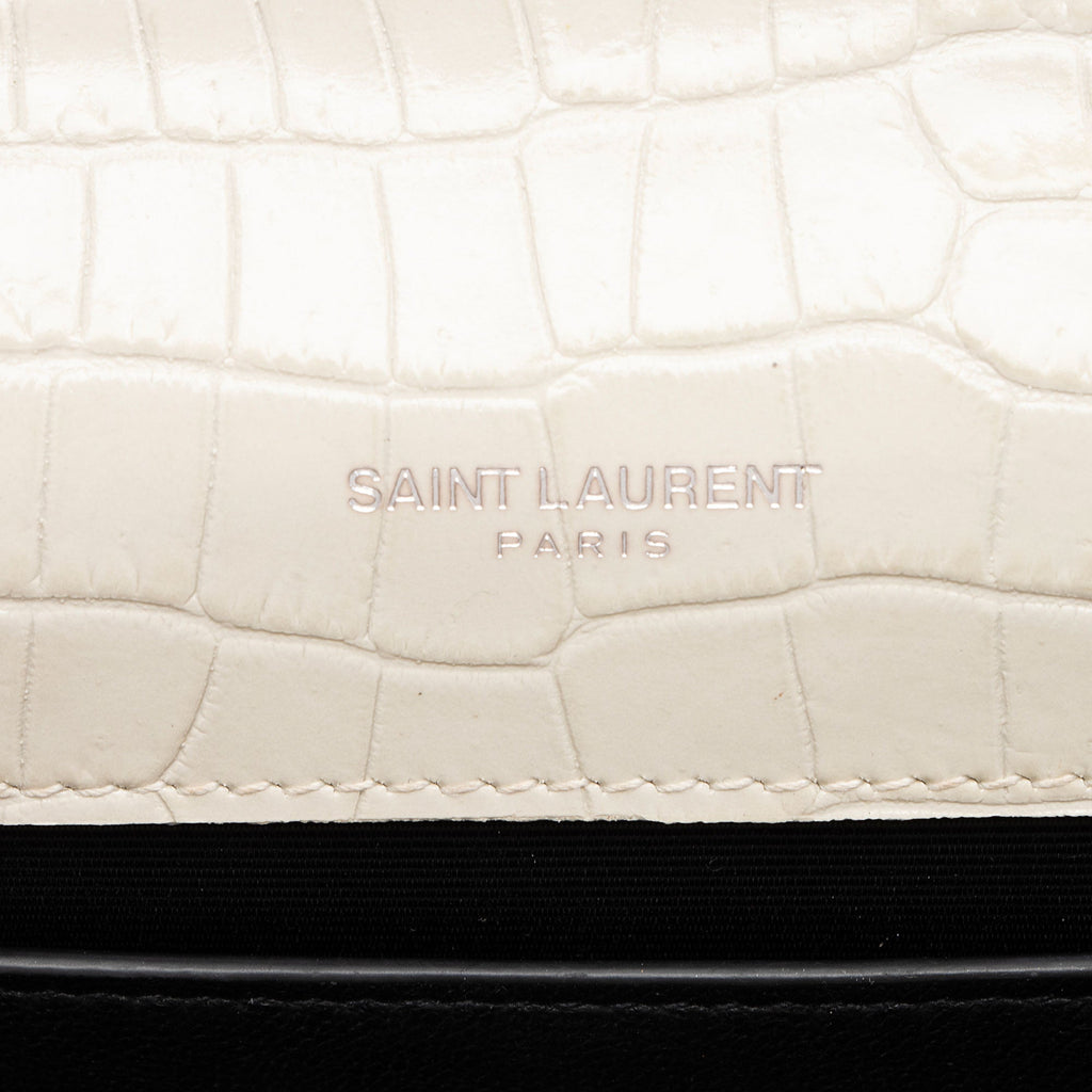 Saint Laurent Croc Embossed Leather Monogram Kate Tassel Medium Shoulder Bag (SHF-38szZN)