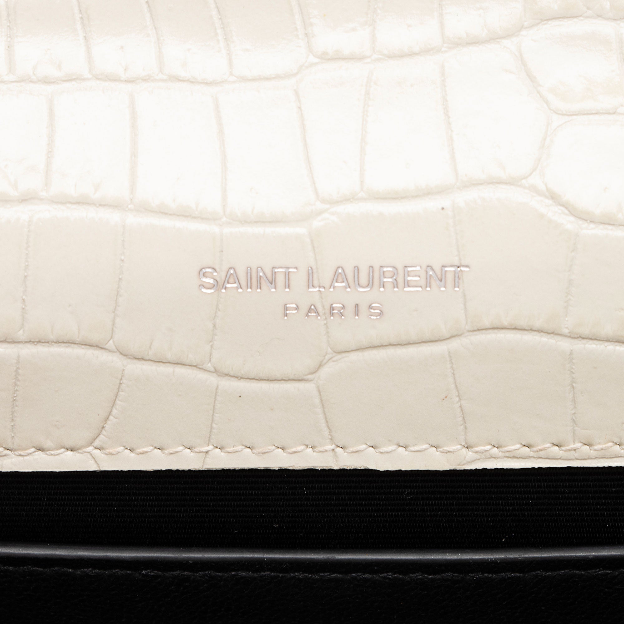 Saint Laurent Croc Embossed Leather Monogram Kate Tassel Medium Shoulder Bag (SHF-38szZN)