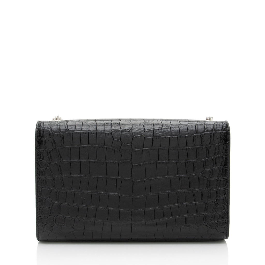 Saint Laurent Croc Embossed Leather Monogram Kate Tassel Medium Shoulder Bag