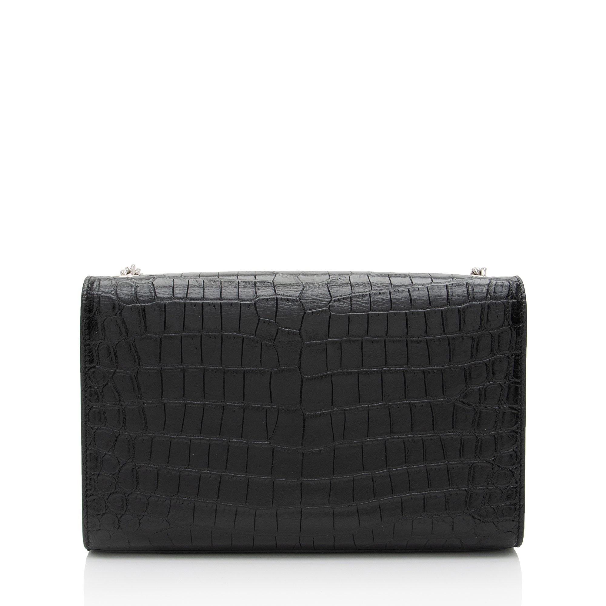 Saint Laurent Croc Embossed Leather Monogram Kate Tassel Medium Shoulder Bag