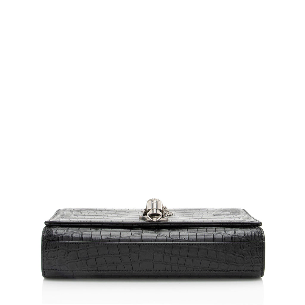 Saint Laurent Croc Embossed Leather Monogram Kate Tassel Medium Shoulder Bag