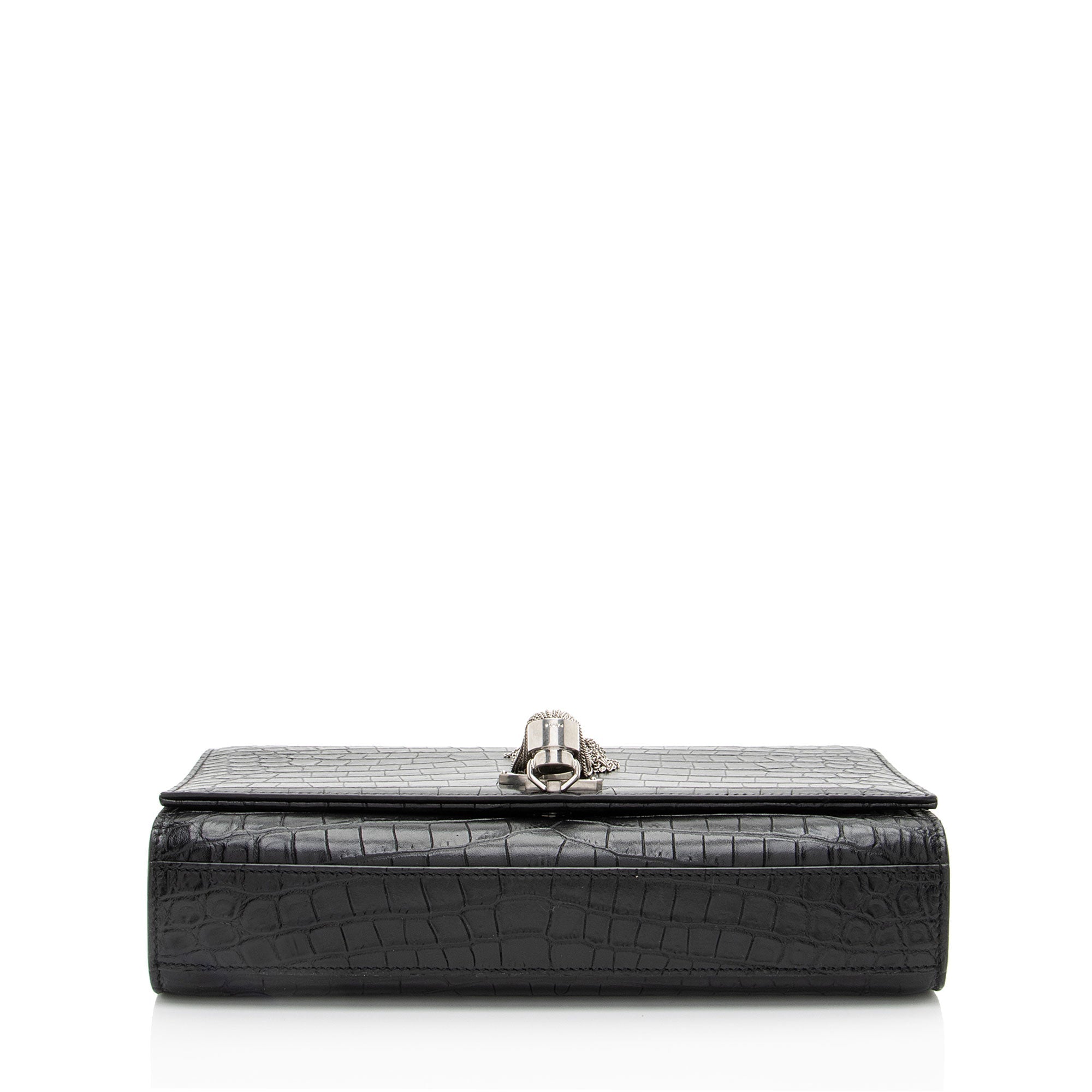 Saint Laurent Croc Embossed Leather Monogram Kate Tassel Medium Shoulder Bag