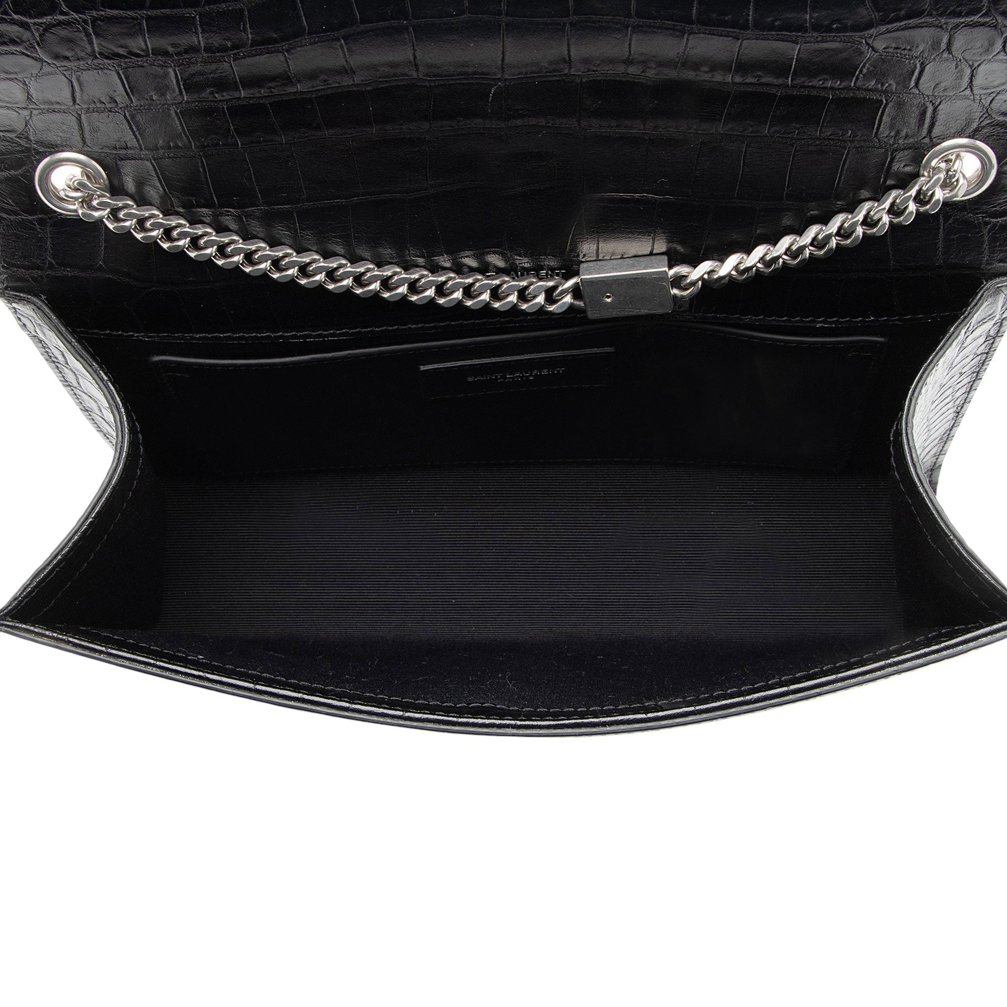 Saint Laurent Croc Embossed Leather Monogram Kate Tassel Medium Shoulder Bag
