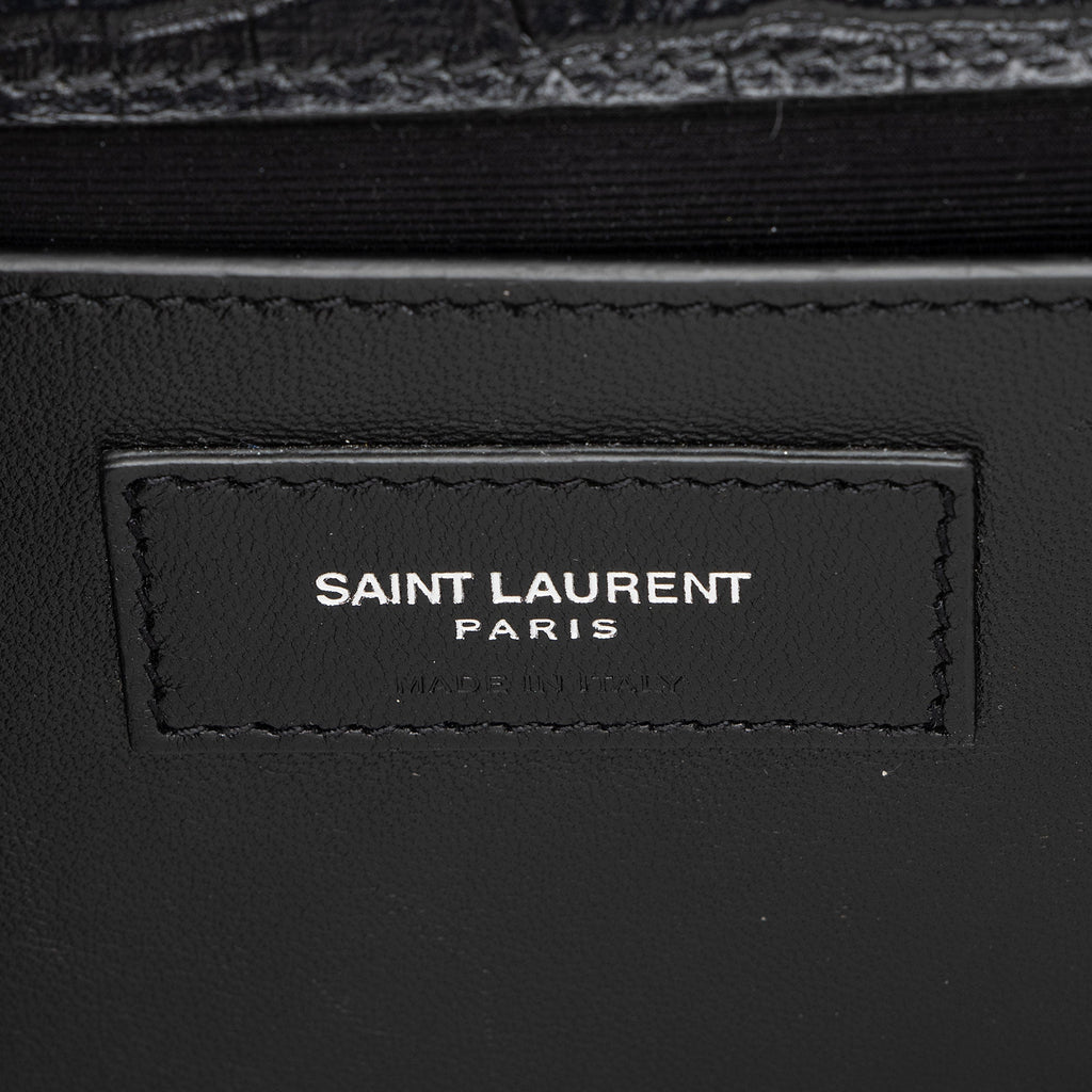 Saint Laurent Croc Embossed Leather Monogram Kate Tassel Medium Shoulder Bag