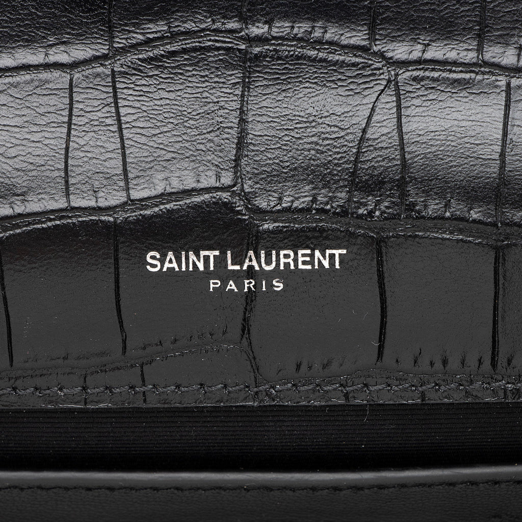 Saint Laurent Croc Embossed Leather Monogram Kate Tassel Medium Shoulder Bag