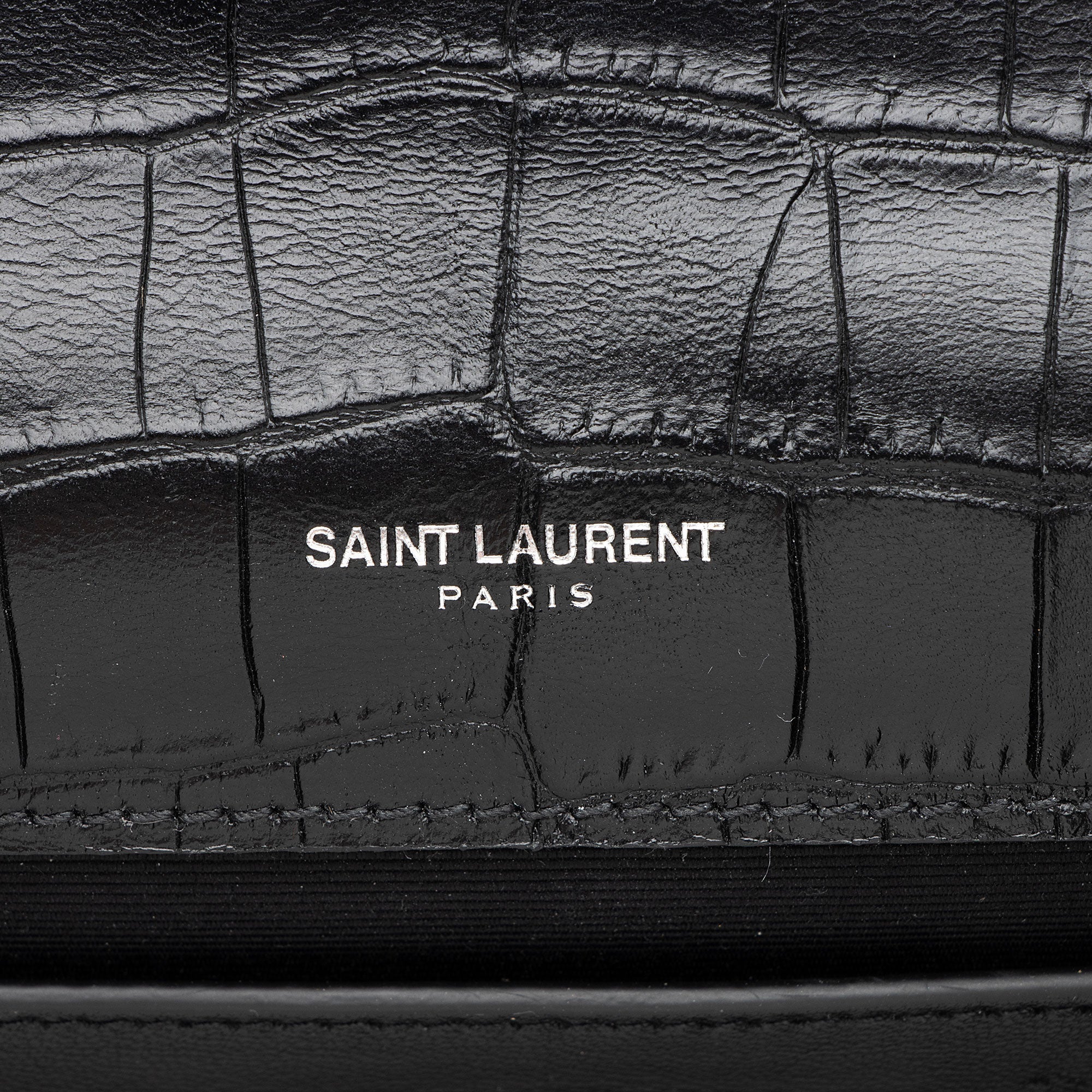 Saint Laurent Croc Embossed Leather Monogram Kate Tassel Medium Shoulder Bag