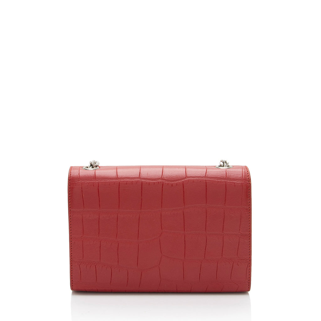 Saint Laurent Croc Embossed Leather Monogram Kate Tassel Mini Shoulder Bag