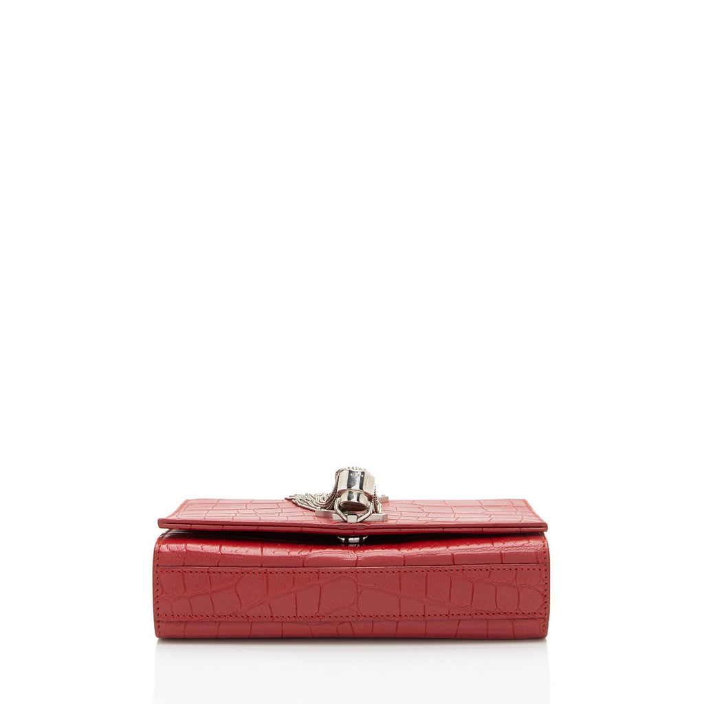 Saint Laurent Croc Embossed Leather Monogram Kate Tassel Mini Shoulder Bag