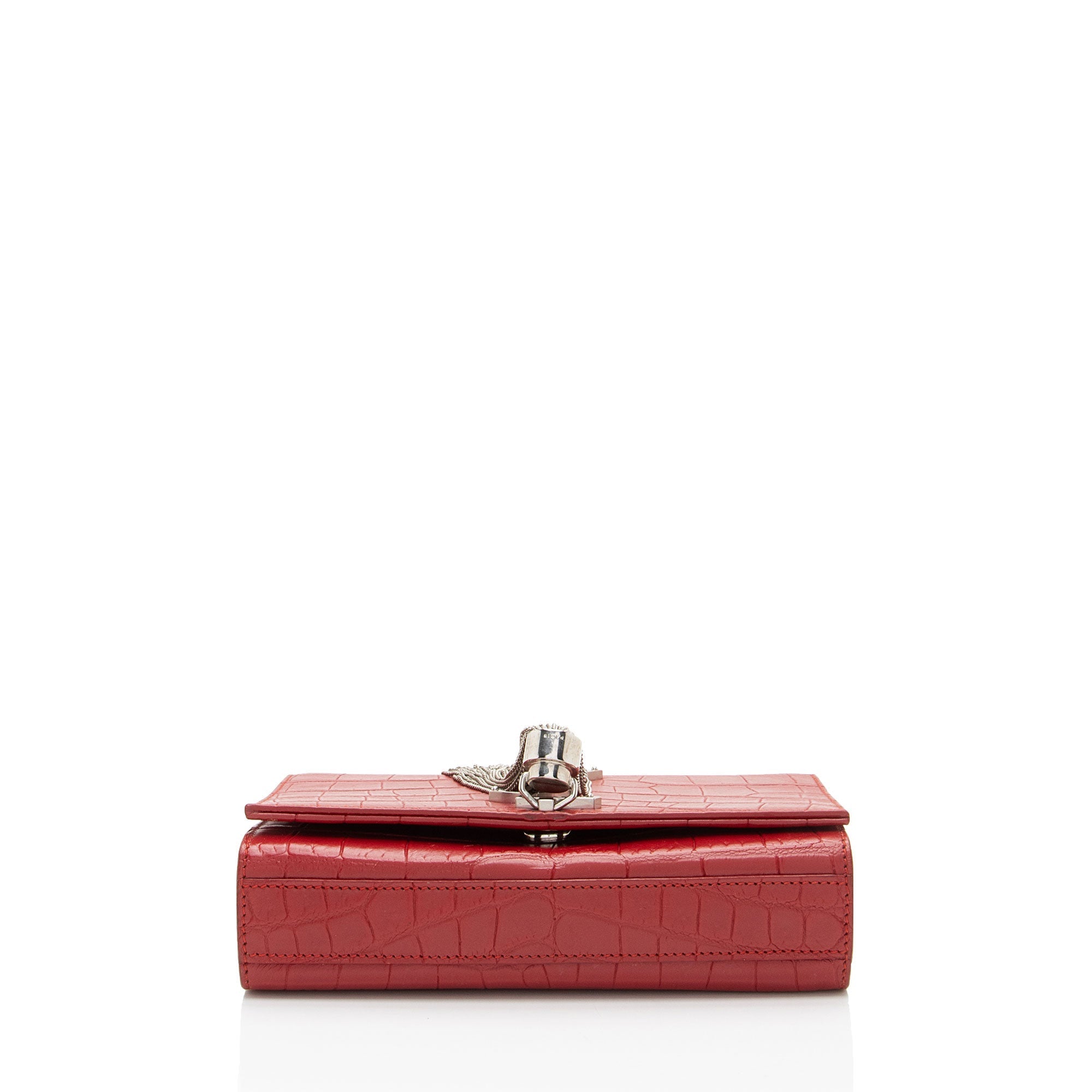 Saint Laurent Croc Embossed Leather Monogram Kate Tassel Mini Shoulder Bag