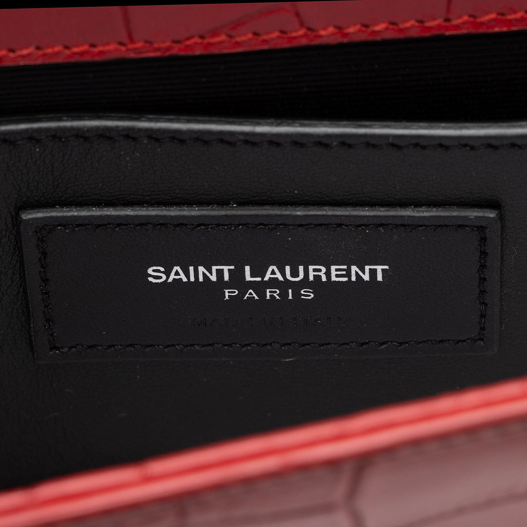 Saint Laurent Croc Embossed Leather Monogram Kate Tassel Mini Shoulder Bag