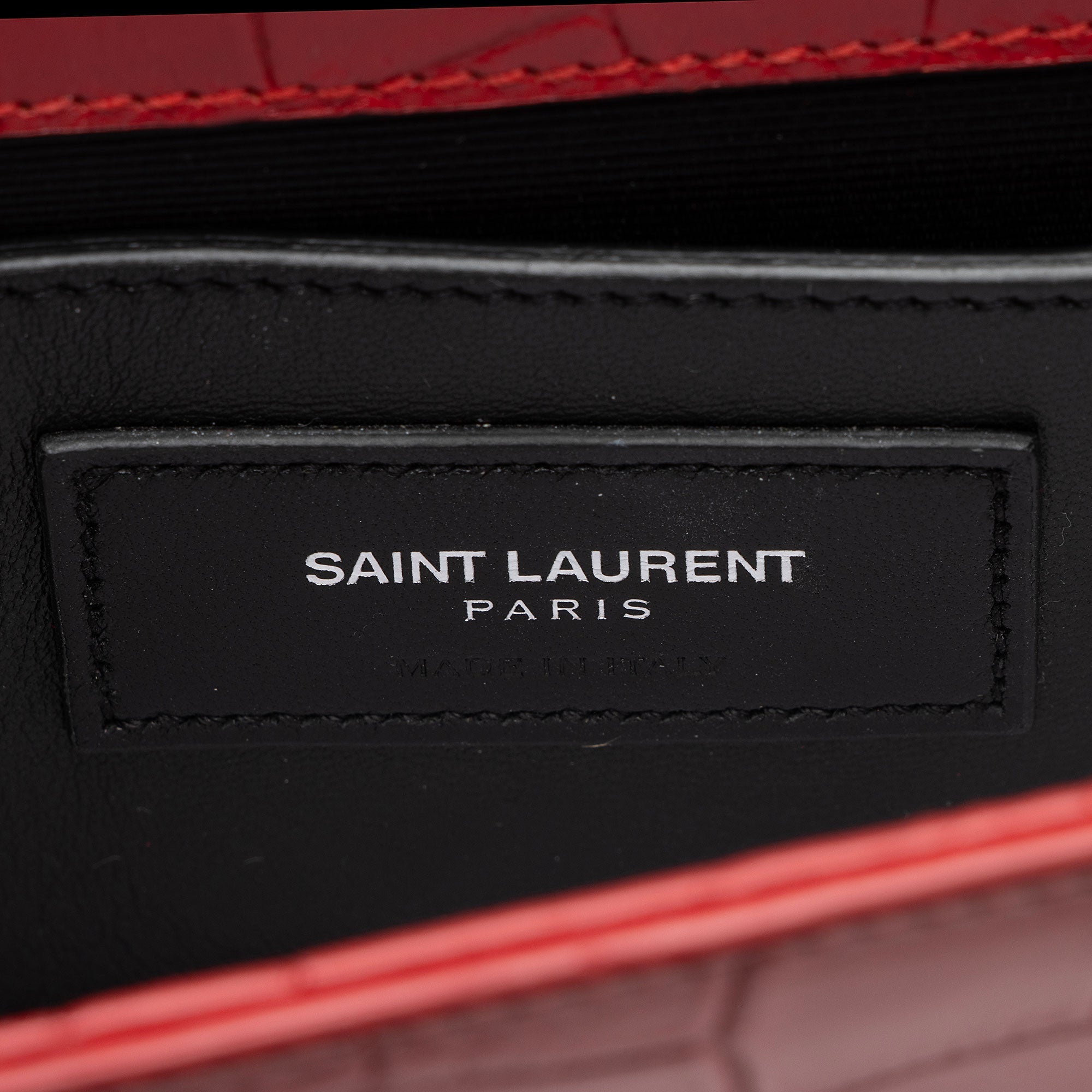 Saint Laurent Croc Embossed Leather Monogram Kate Tassel Mini Shoulder Bag