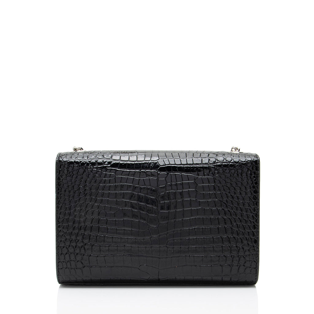 Saint Laurent Croc Embossed Leather Monogram Kate Tassel Small Shoulder Bag