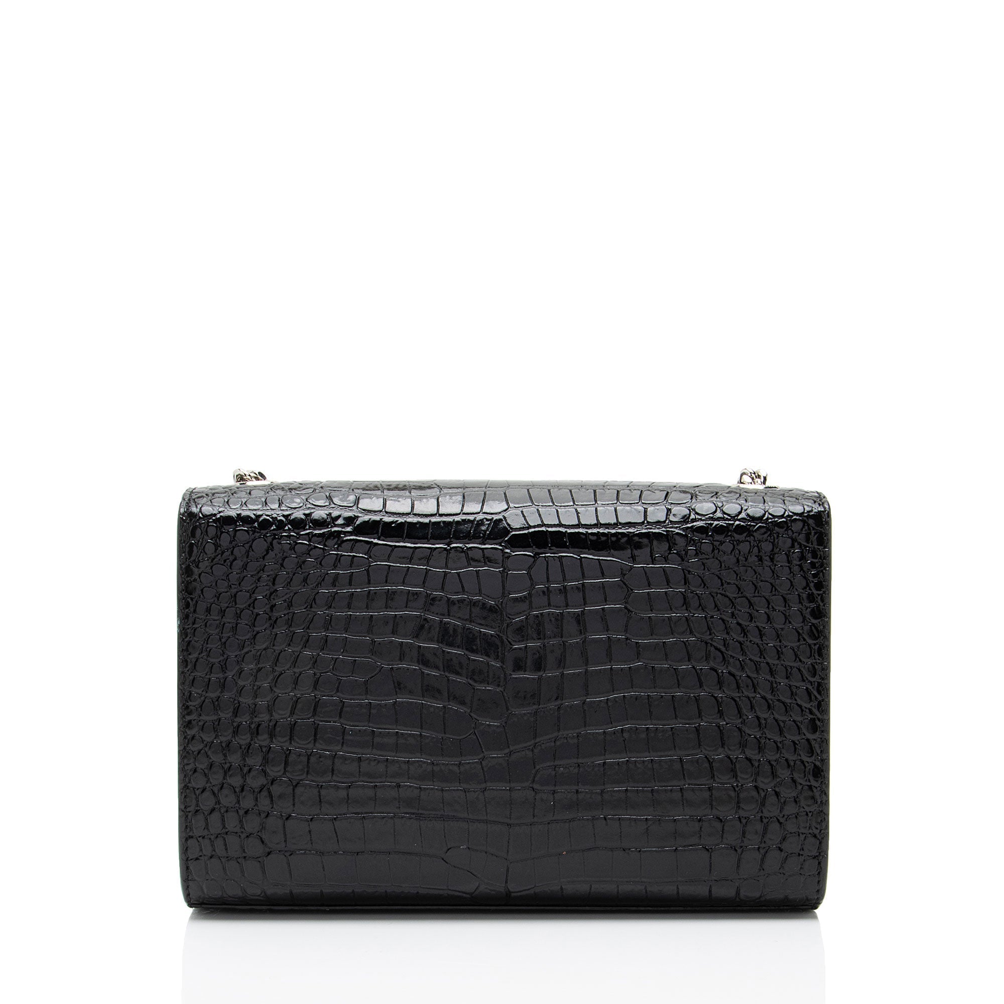 Saint Laurent Croc Embossed Leather Monogram Kate Tassel Small Shoulder Bag