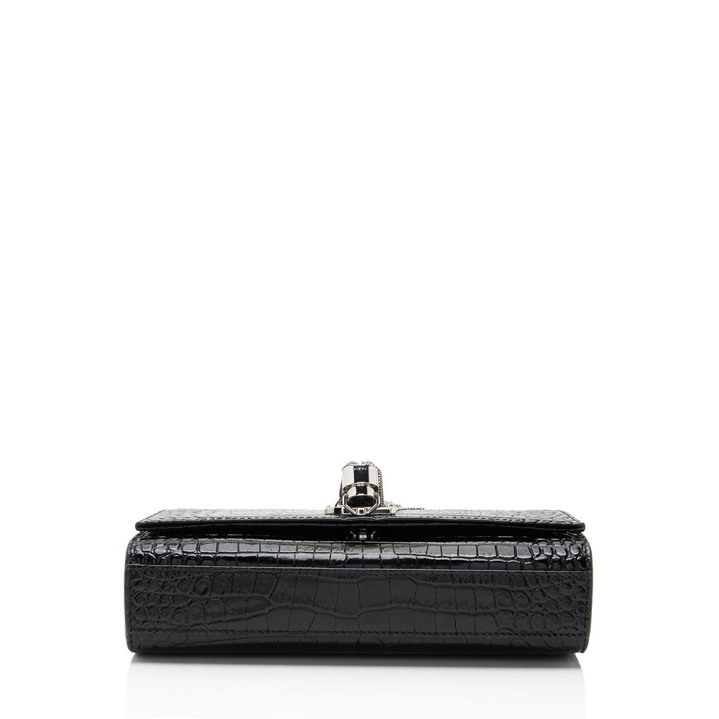 Saint Laurent Croc Embossed Leather Monogram Kate Tassel Small Shoulder Bag