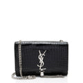 Saint Laurent Croc Embossed Leather Monogram Kate Tassel Small Shoulder Bag