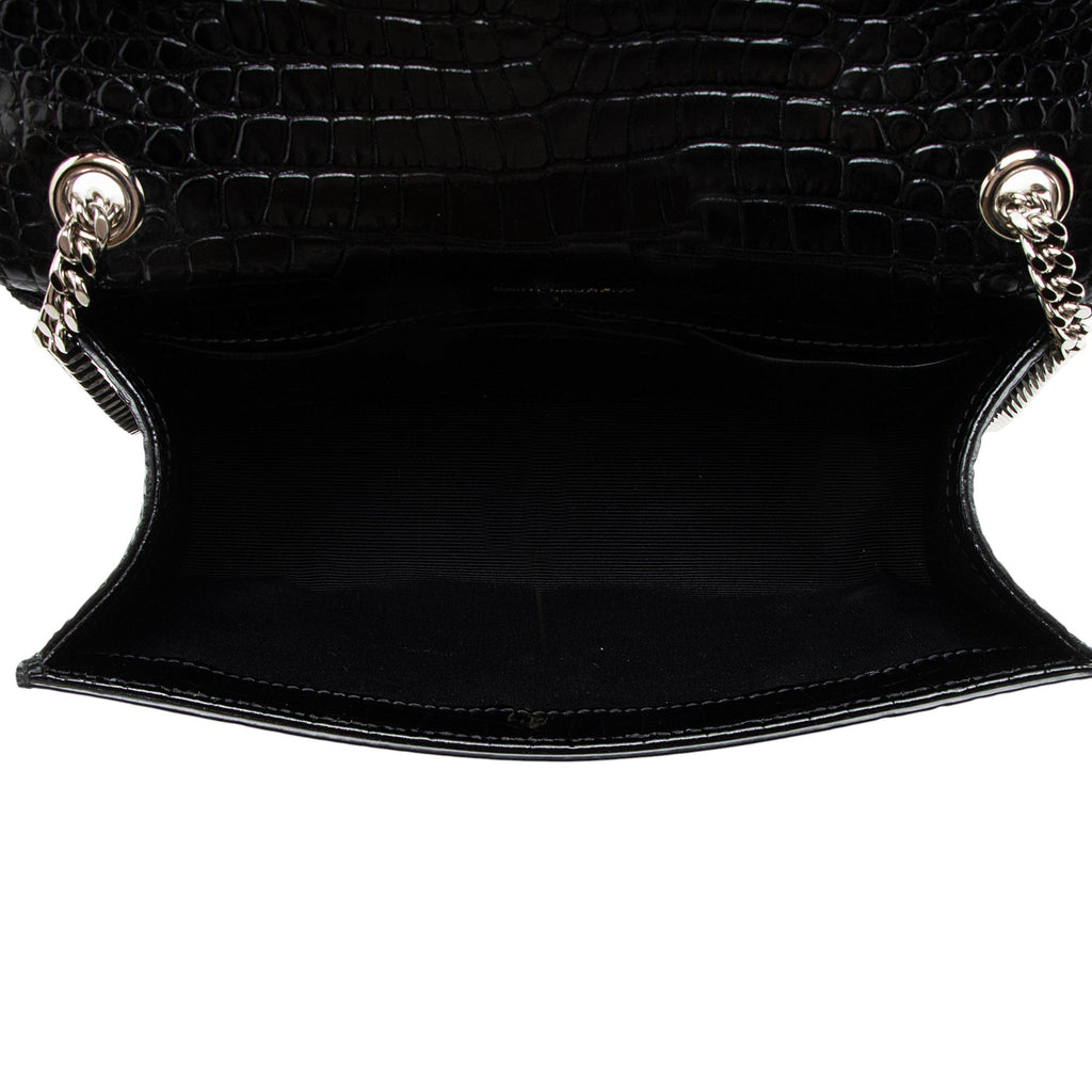 Saint Laurent Croc Embossed Leather Monogram Kate Tassel Small Shoulder Bag