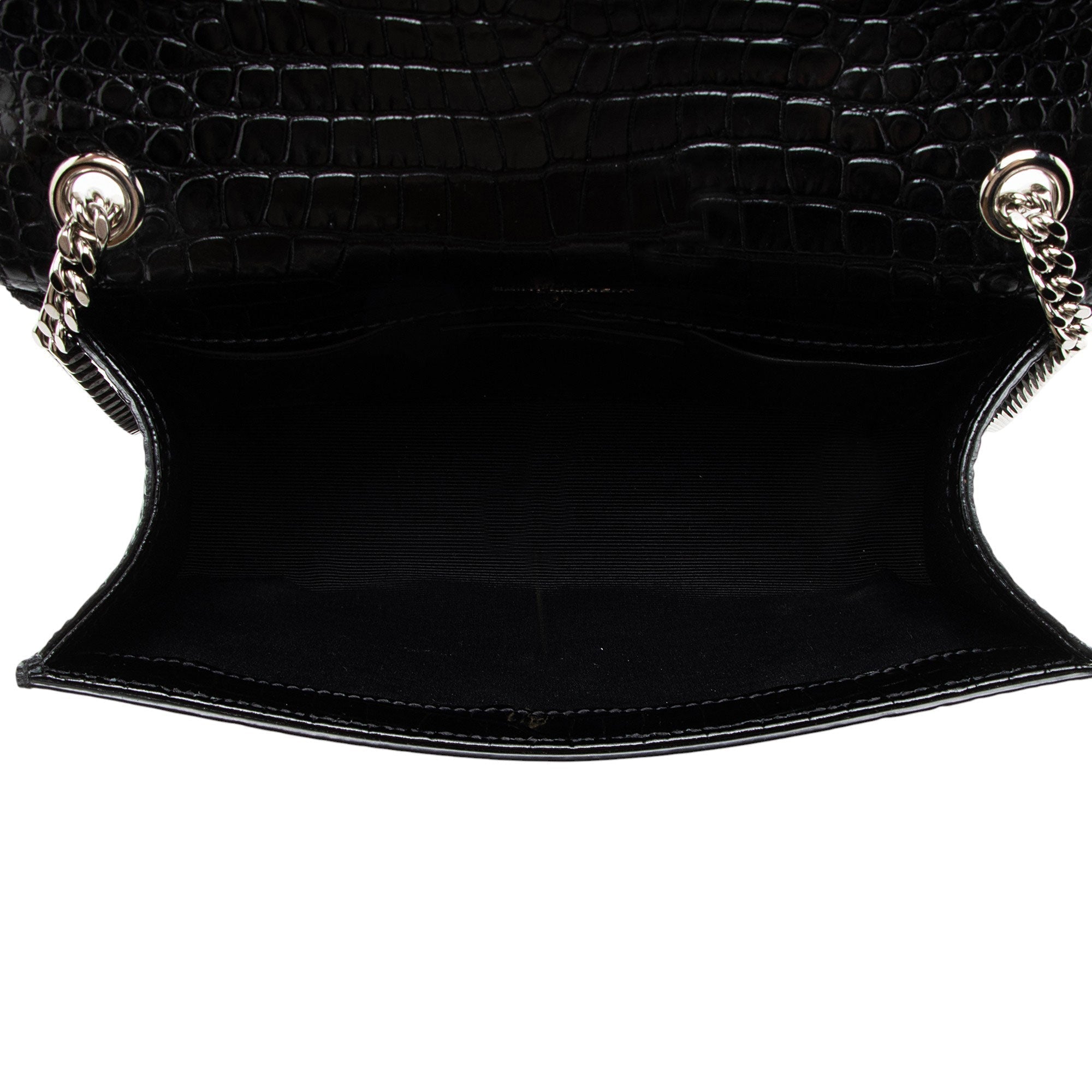 Saint Laurent Croc Embossed Leather Monogram Kate Tassel Small Shoulder Bag