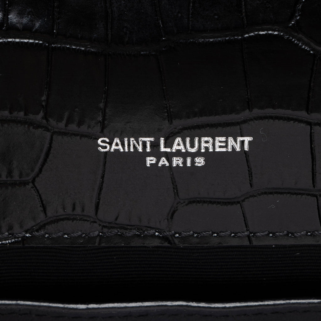 Saint Laurent Croc Embossed Leather Monogram Kate Tassel Small Shoulder Bag