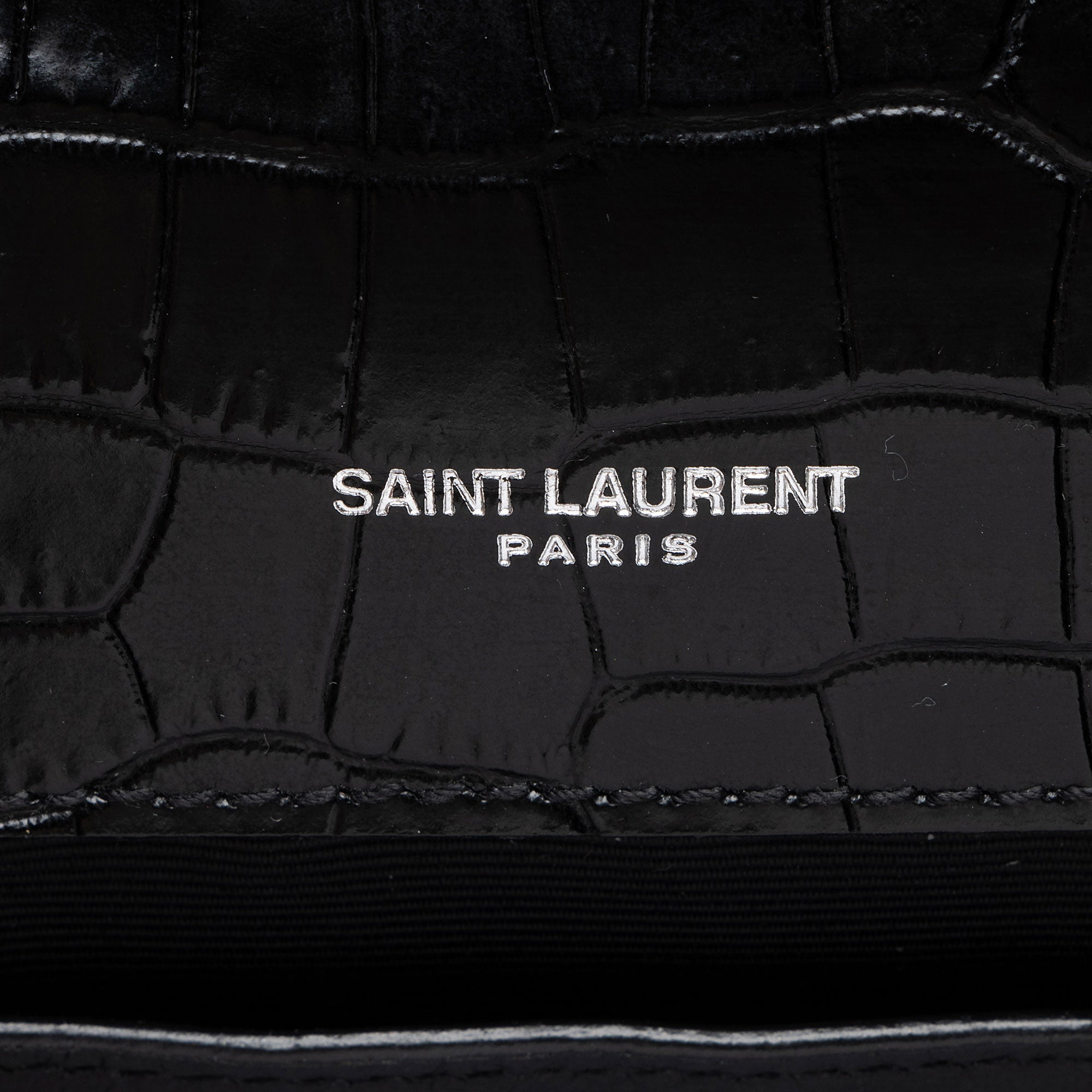 Saint Laurent Croc Embossed Leather Monogram Kate Tassel Small Shoulder Bag