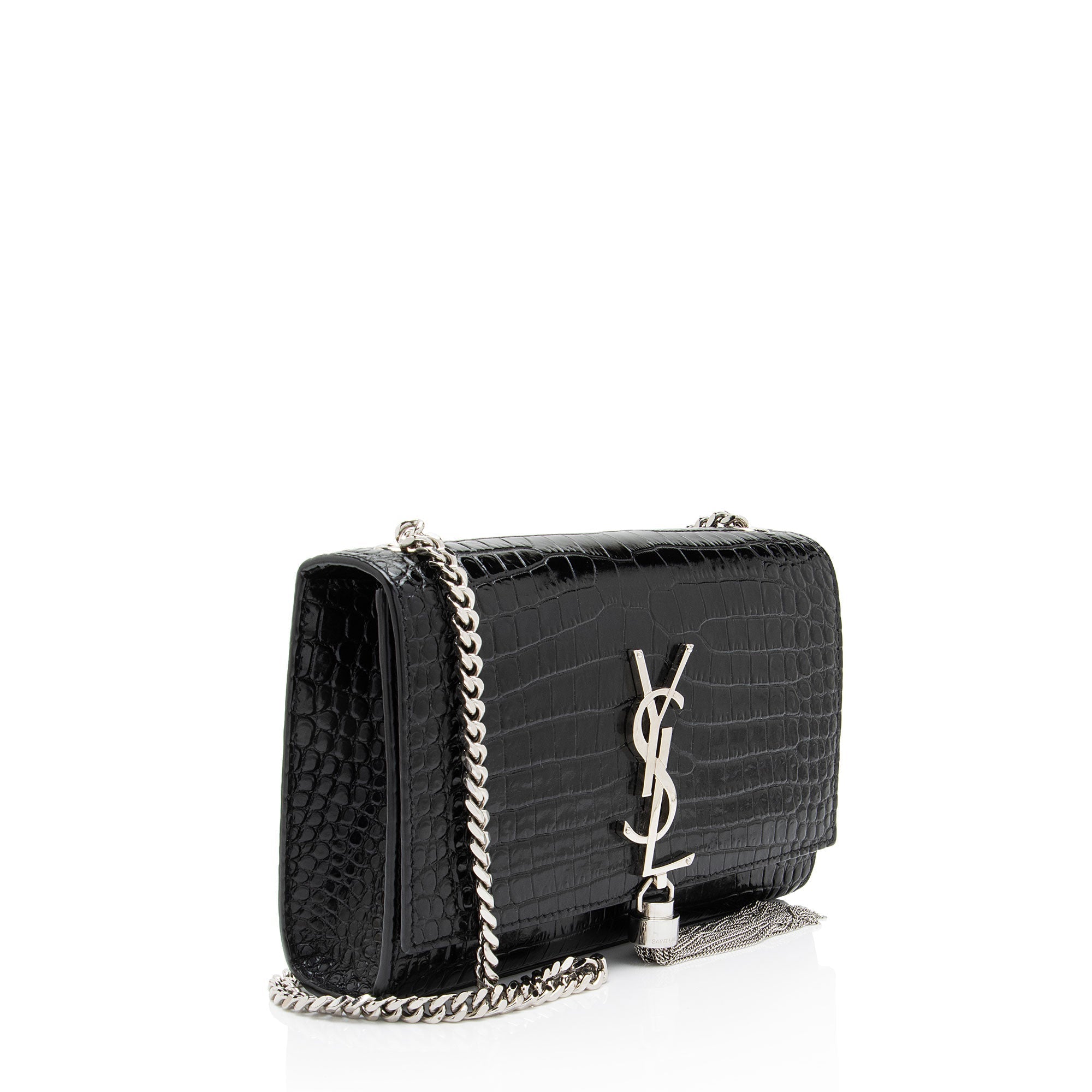 Saint Laurent Croc Embossed Leather Monogram Kate Tassel Small Shoulder Bag
