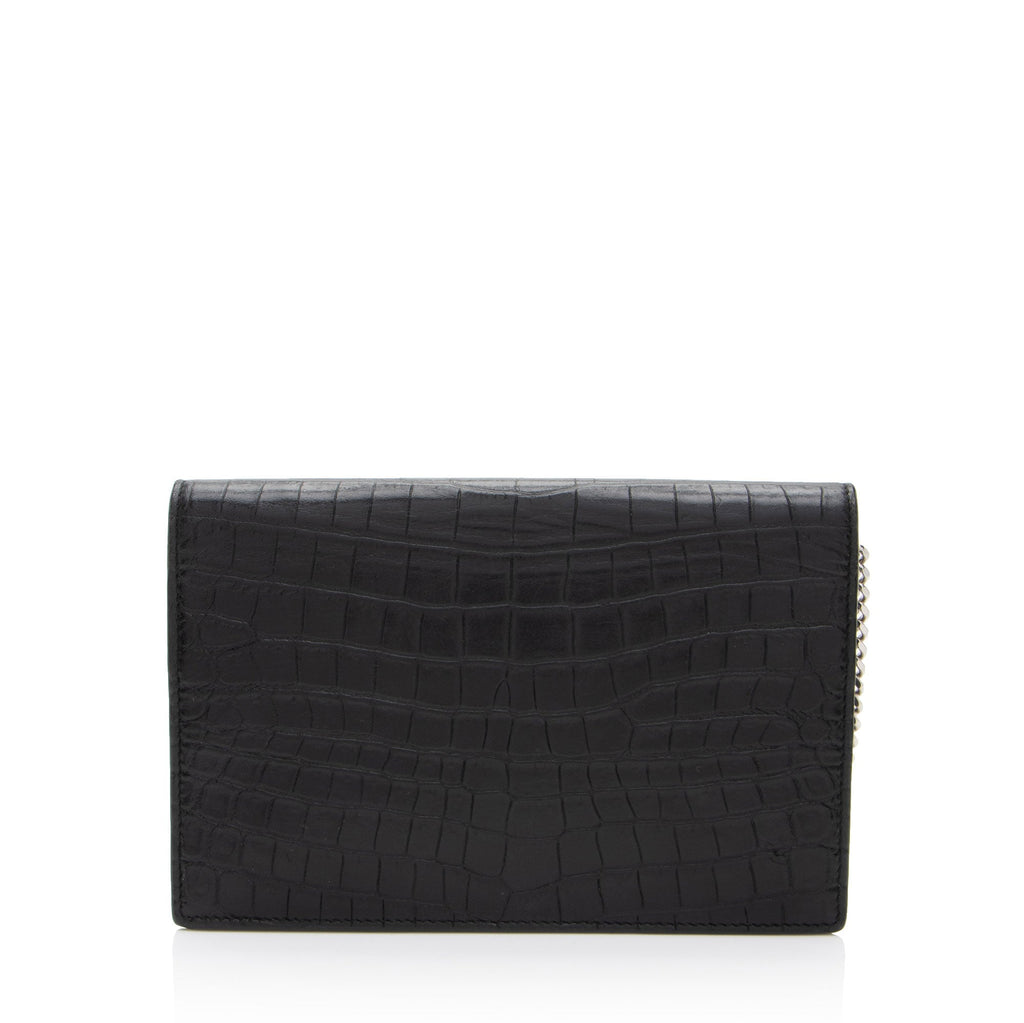 Saint Laurent Croc Embossed Leather Monogram Kate Tassel (SHF-fsD46M)