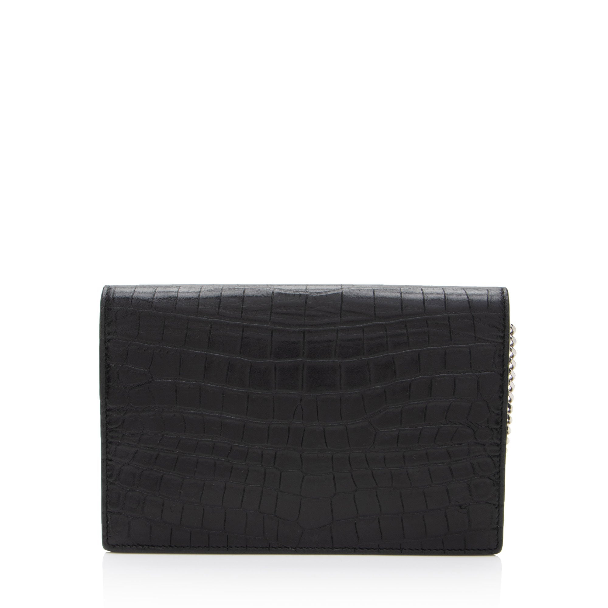 Saint Laurent Croc Embossed Leather Monogram Kate Tassel (SHF-fsD46M)