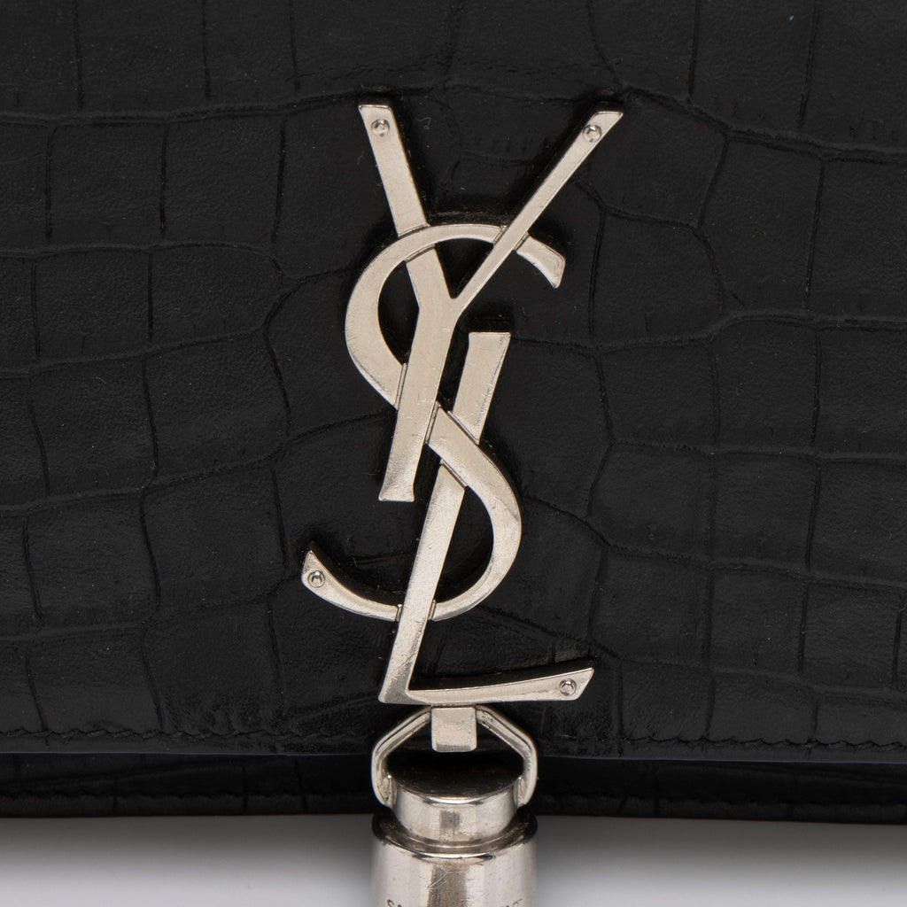 Saint Laurent Croc Embossed Leather Monogram Kate Tassel (SHF-fsD46M)