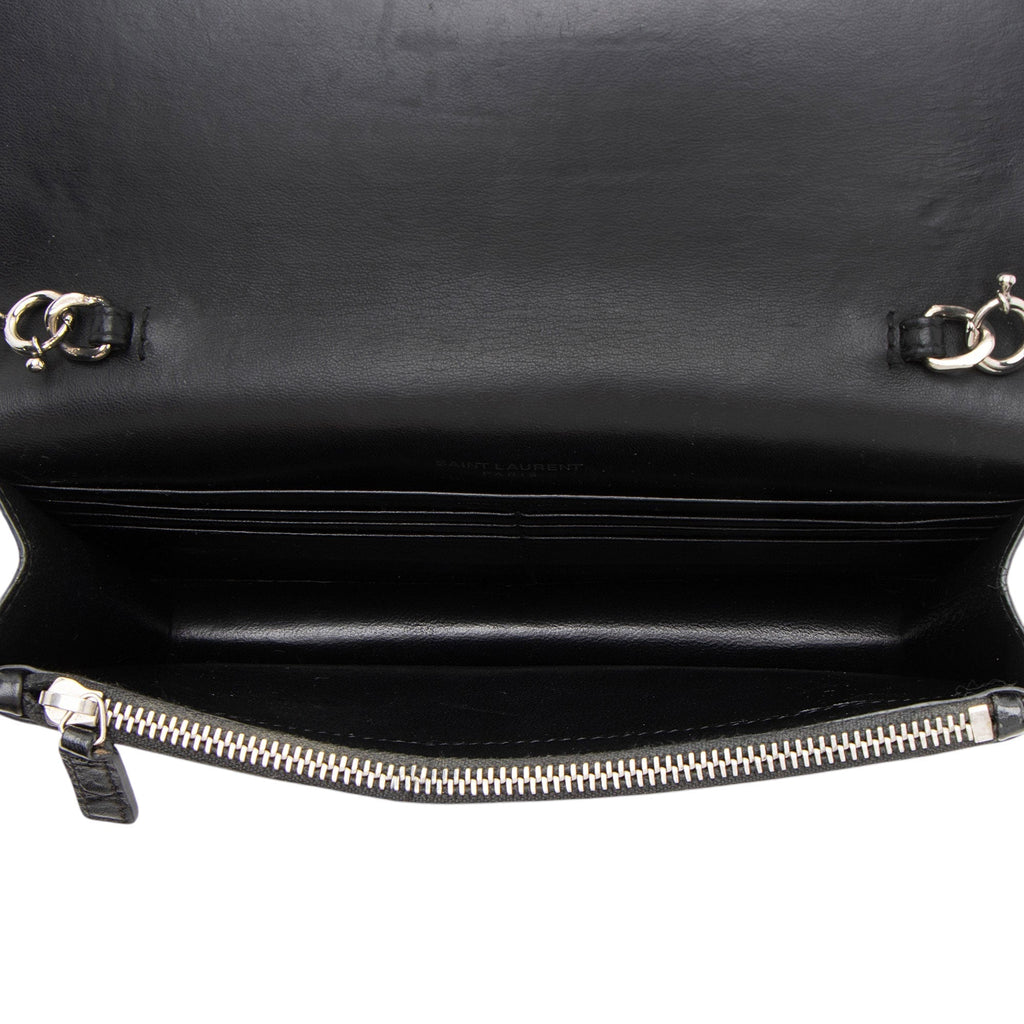 Saint Laurent Croc Embossed Leather Monogram Kate Tassel (SHF-fsD46M)