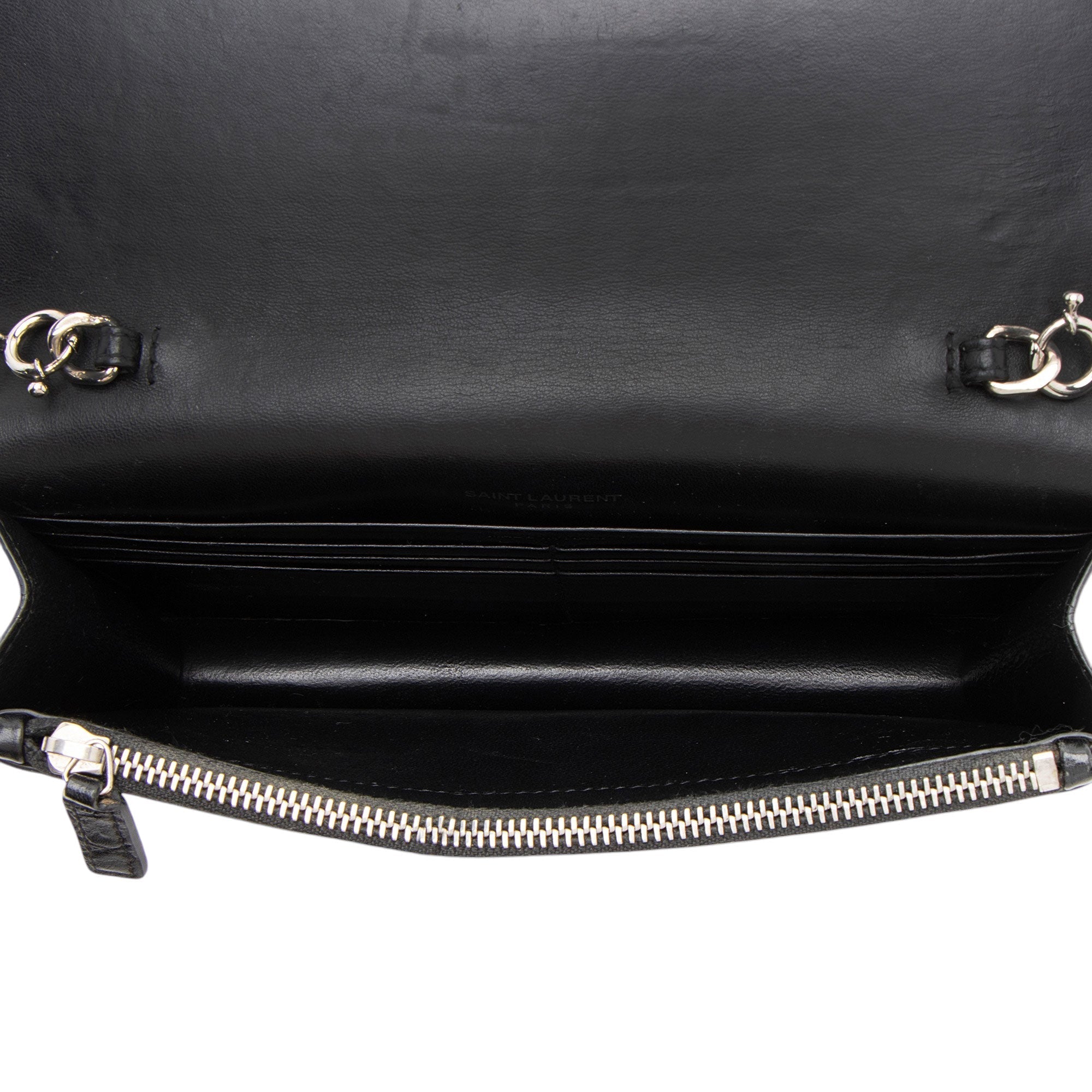 Saint Laurent Croc Embossed Leather Monogram Kate Tassel (SHF-fsD46M)