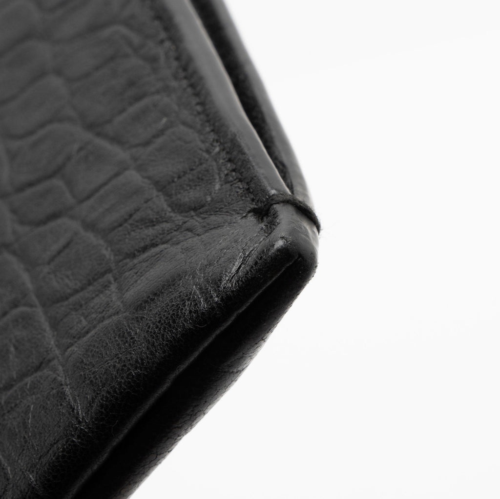 Saint Laurent Croc Embossed Leather Monogram Large Zip Pouch