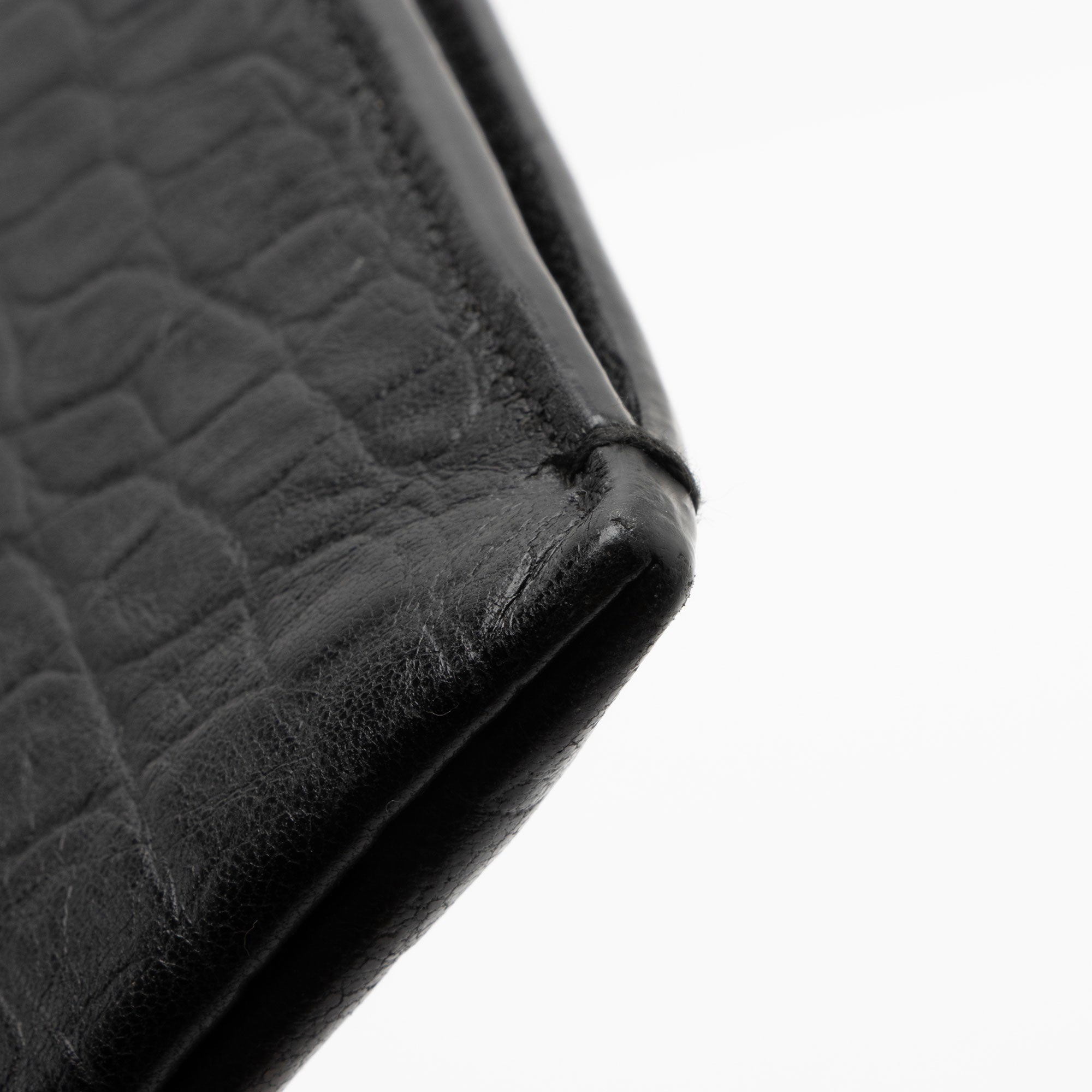 Saint Laurent Croc Embossed Leather Monogram Large Zip Pouch
