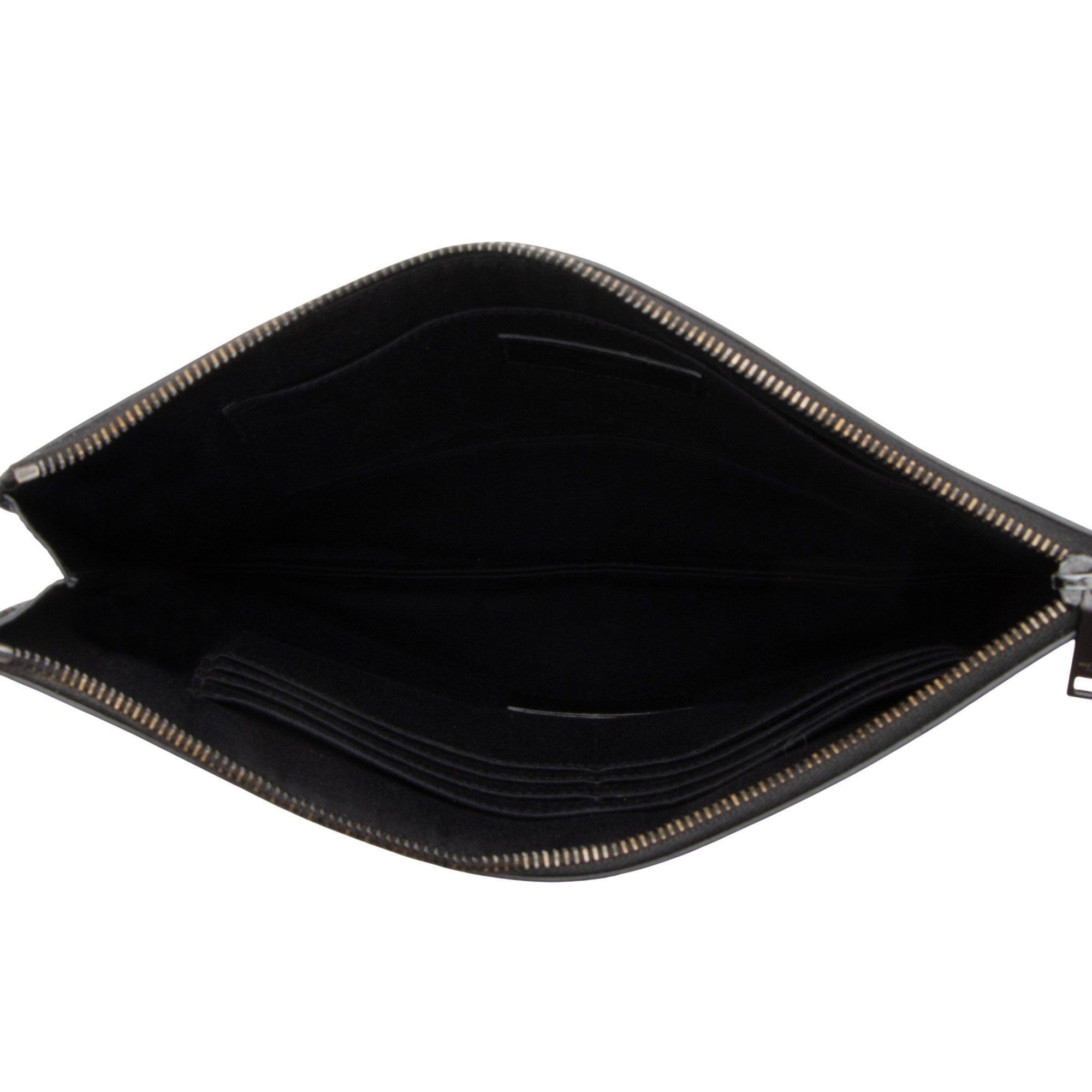 Saint Laurent Croc Embossed Leather Monogram Large Zip Pouch